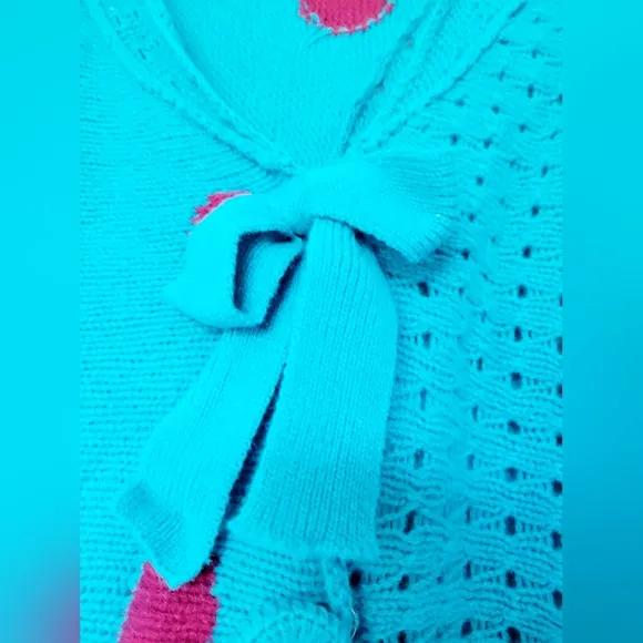 Marc Jacobs Women's Luxe 100%Lambs Wool Sweater Cardigan Knit Arctic Blue/Pink M