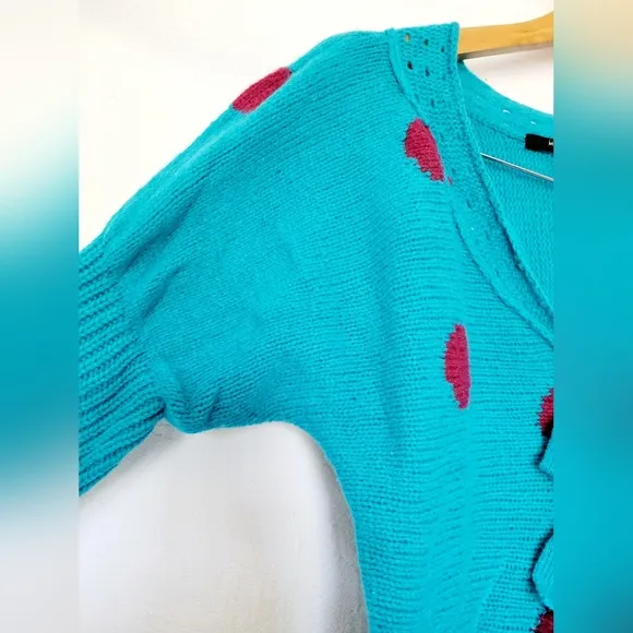 Marc Jacobs Women's Luxe 100%Lambs Wool Sweater Cardigan Knit Arctic Blue/Pink M