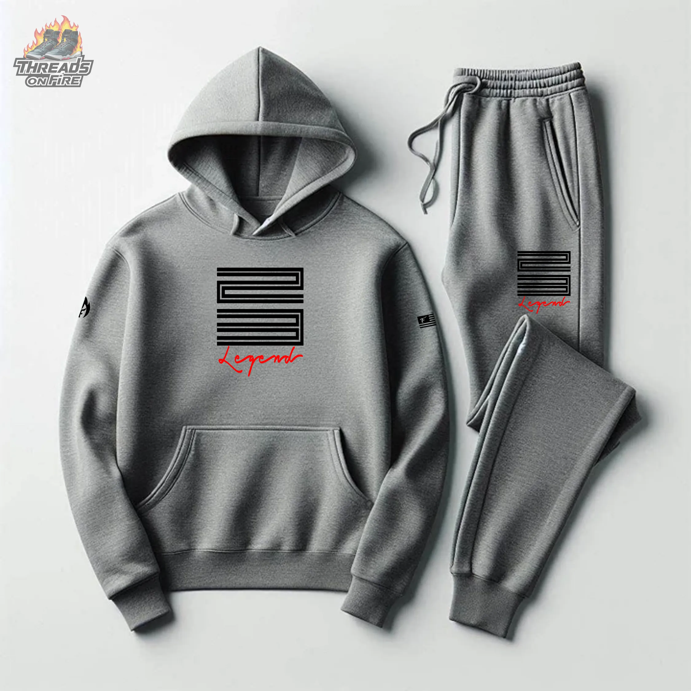 Men's Grey Hoodie & Joggers 23 Legend Sweatsuit To Match Air Jordan 11 Bred Sneakers
