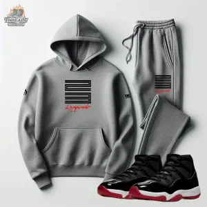 Men's Grey Hoodie & Joggers 23 Legend Sweatsuit To Match Air Jordan 11 Bred Sneakers