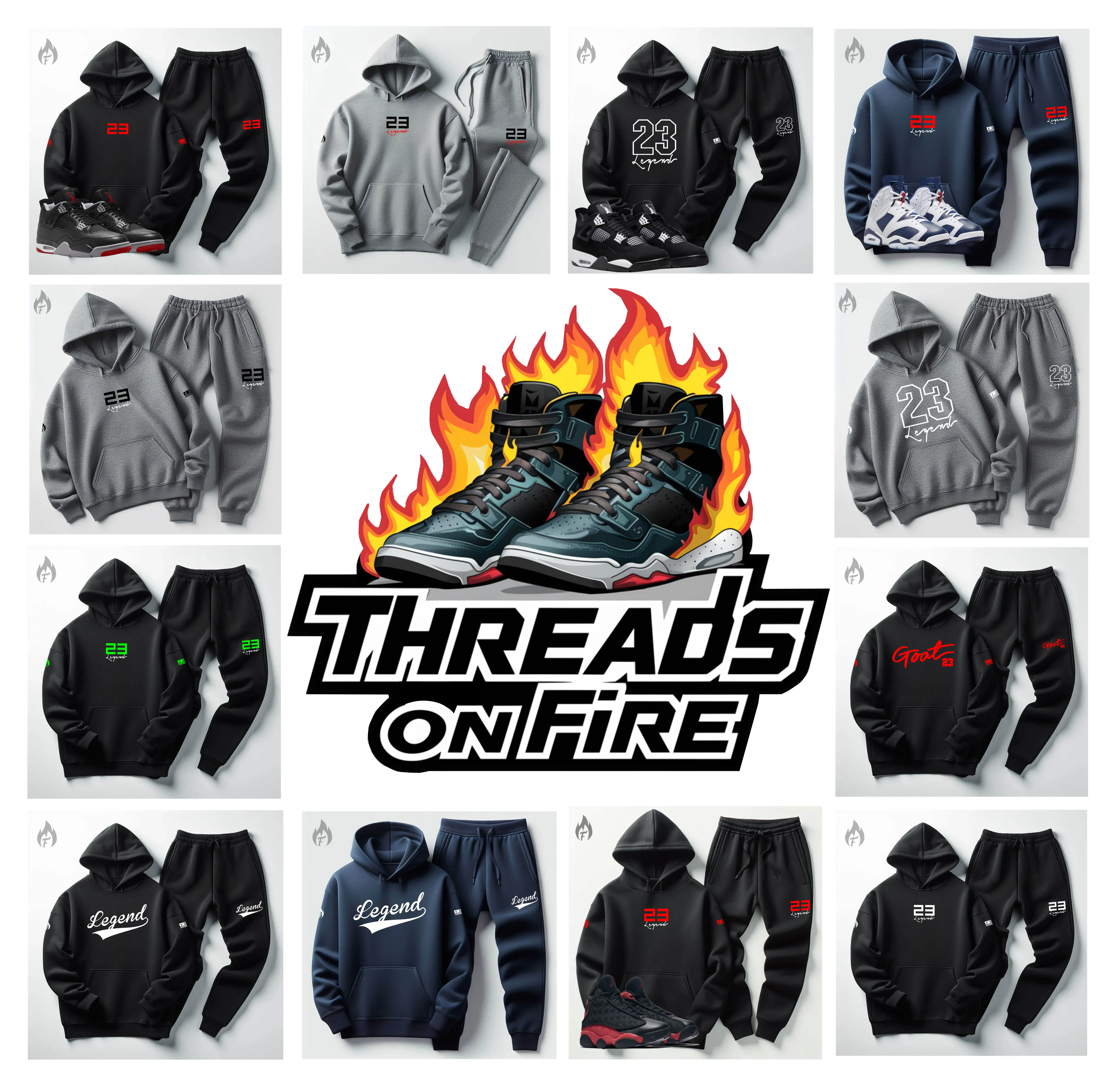 Men's Grey Hoodie & Joggers 23 Legend Sweatsuit To Match Air Jordan 11 Bred Sneakers
