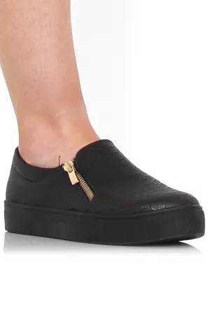 Merin Black On Black Snakeskin Platform Skaters