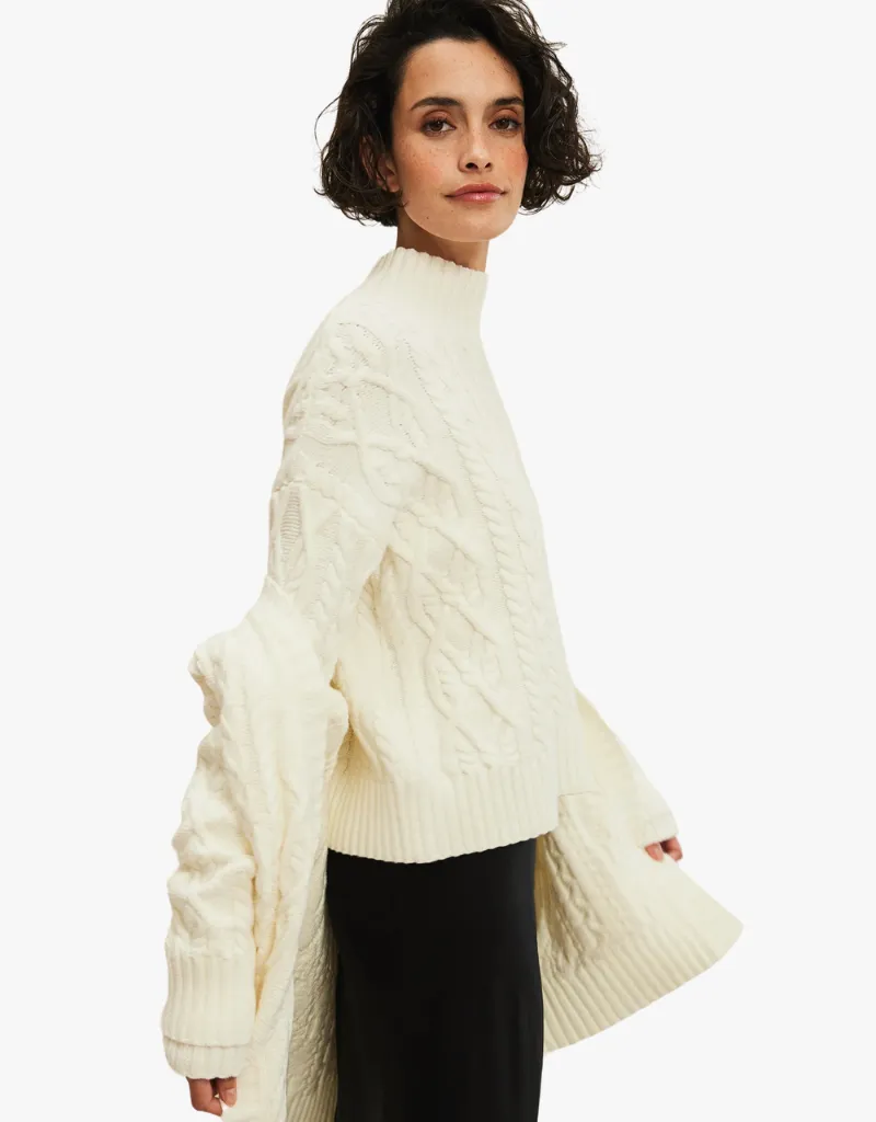 Michael Stars Suki Cable Knit Sweater in Chalk