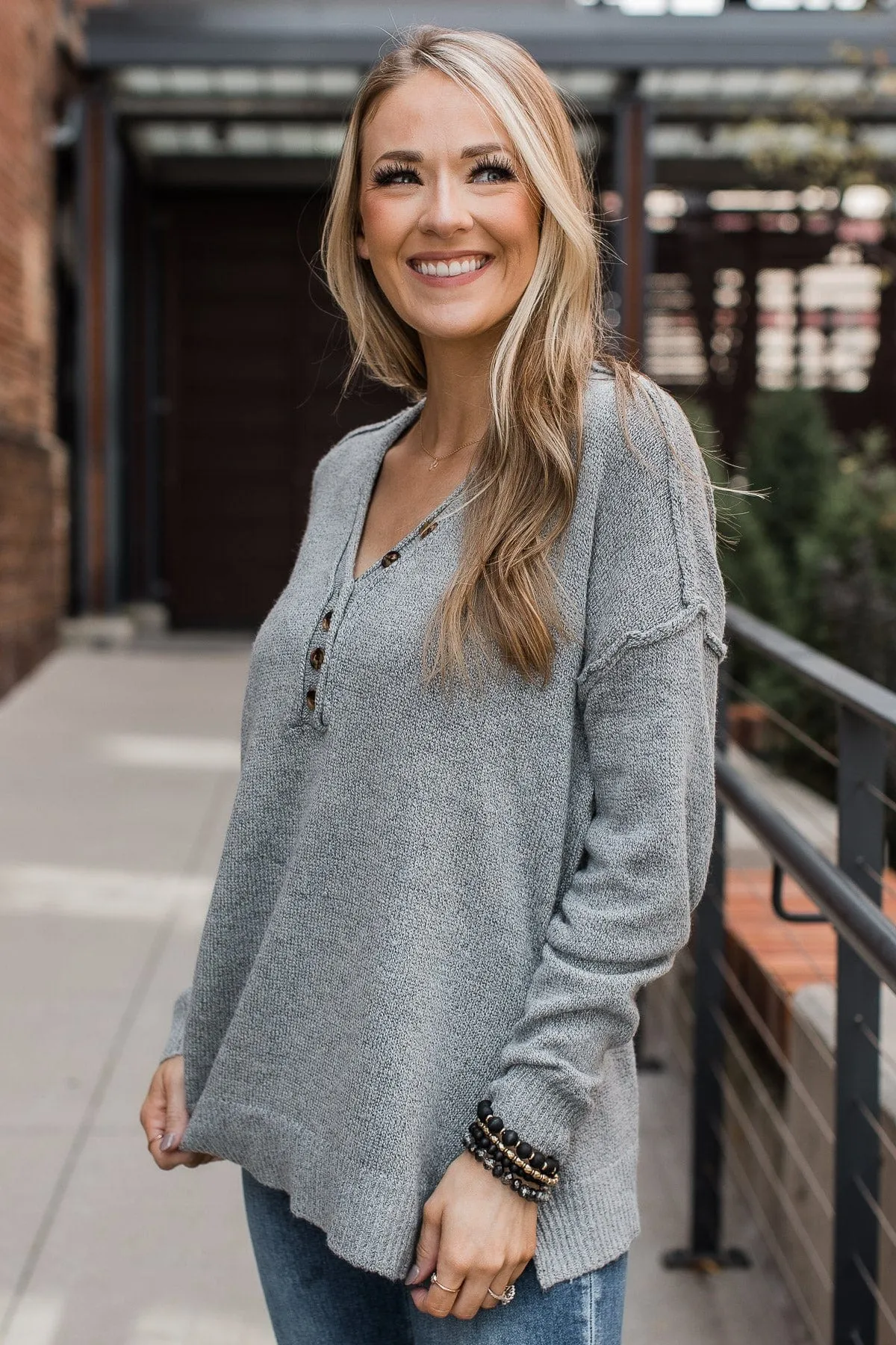 Moments Away Relaxed Knit Sweater- Grey