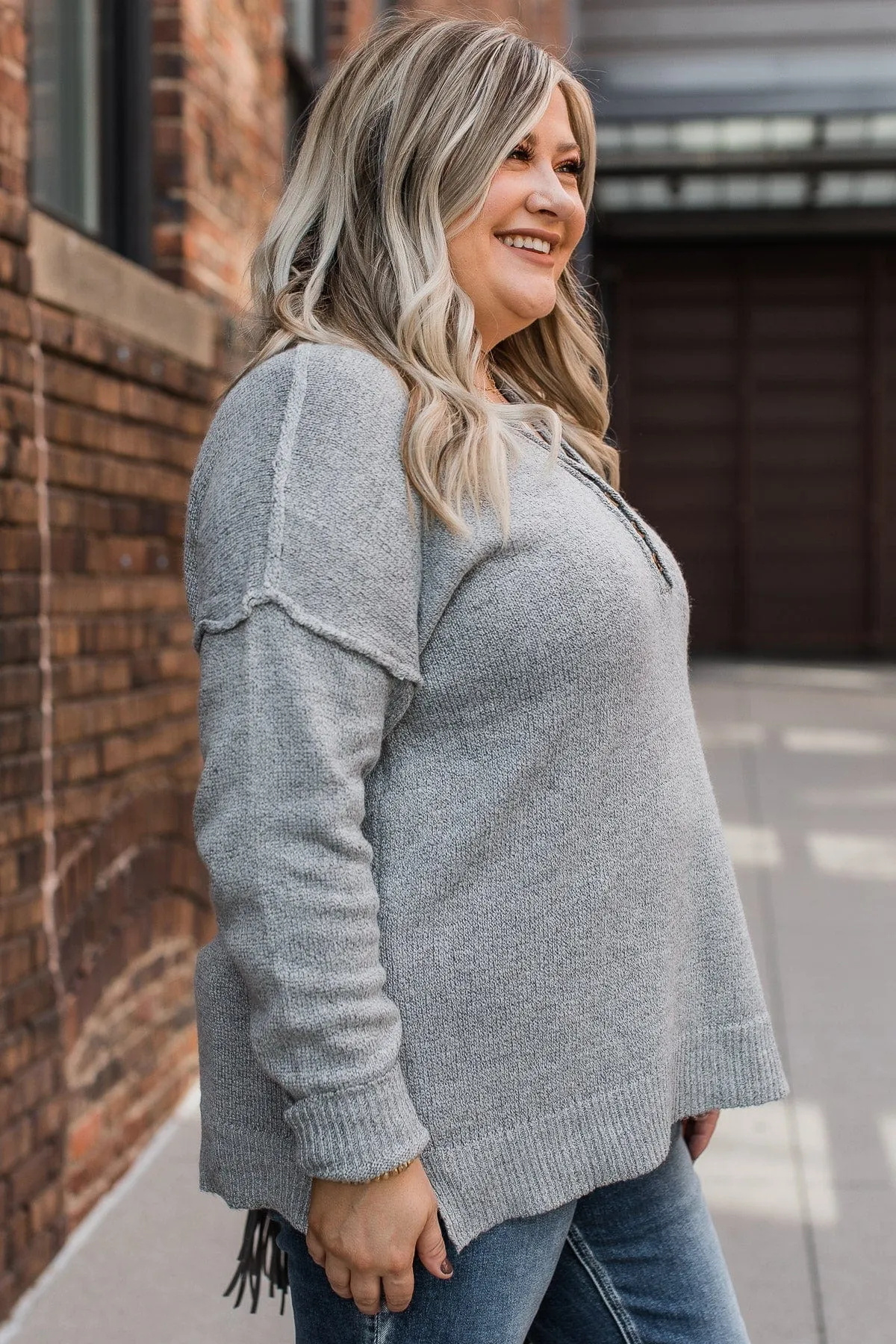 Moments Away Relaxed Knit Sweater- Grey