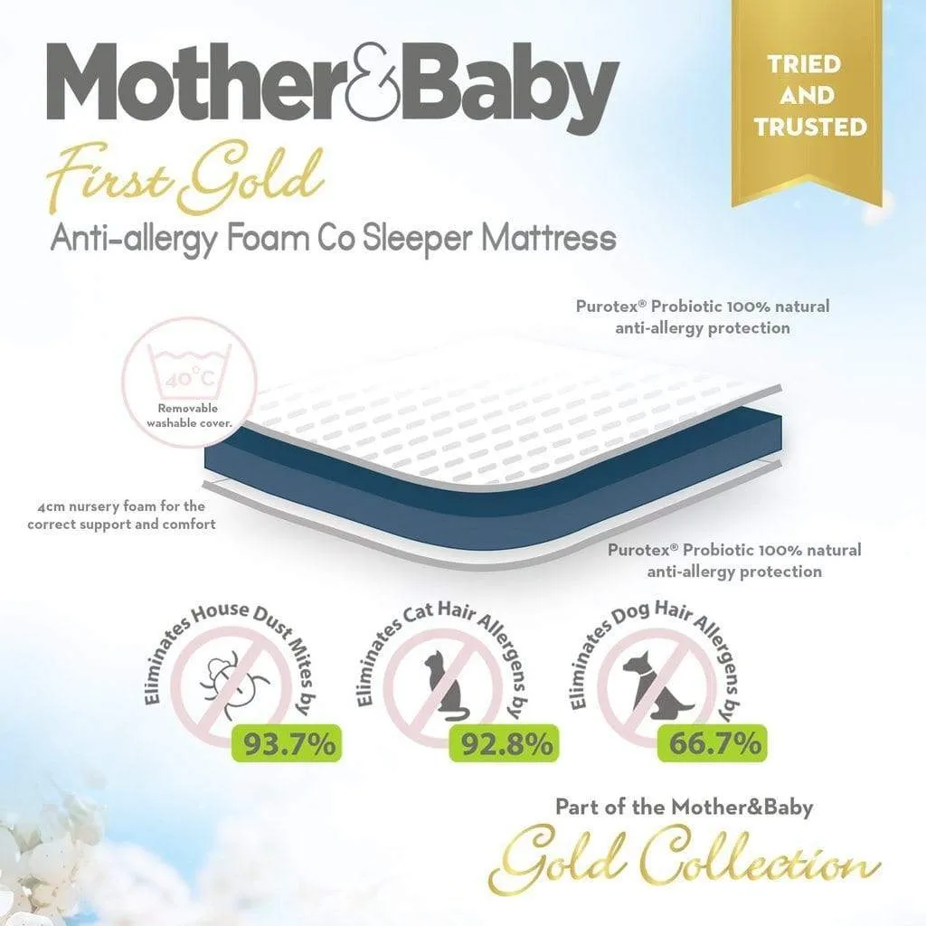 Mother & Baby First Gold Anti Allergy Foam Co Sleeper Mattress 83 x 50cm