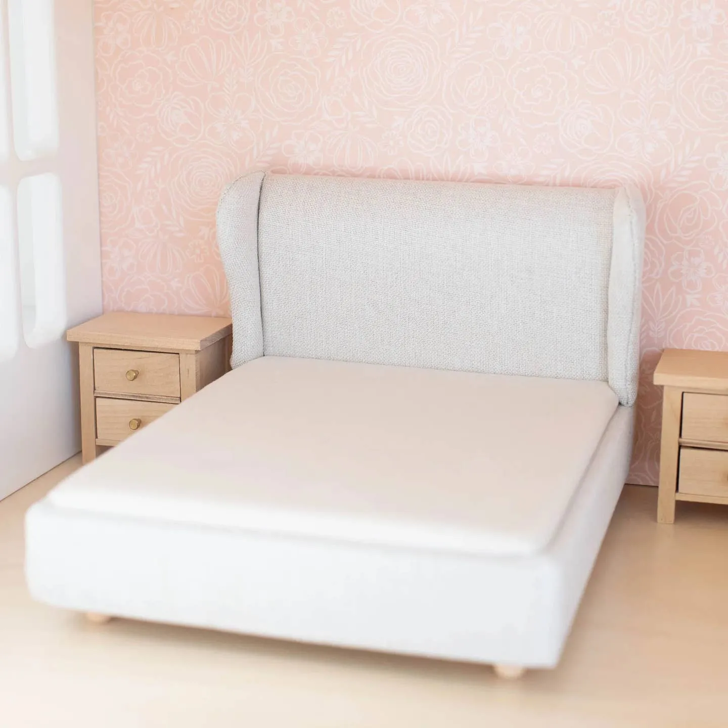 Mouse Sized Dollhouse Upholstered Double Bed | Off-White by Macy Mae Dollhouse