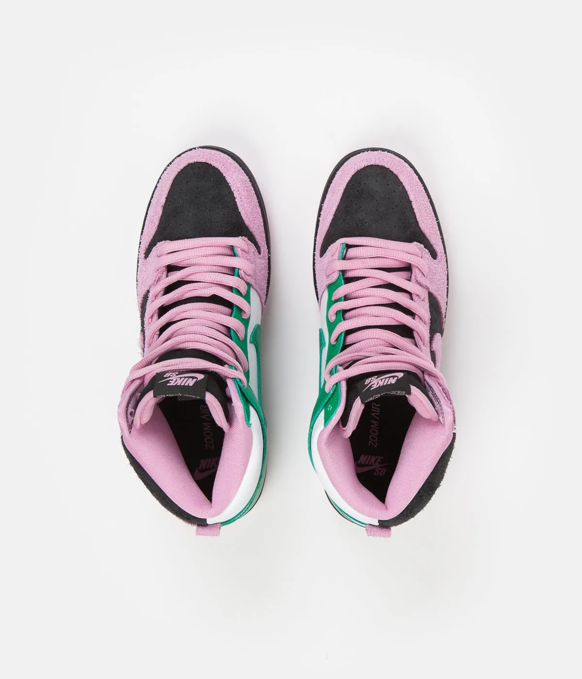 Nike SB Invert Dunk High Pro Premium Shoes - Black / Pink Rise - Lucky Green - White
