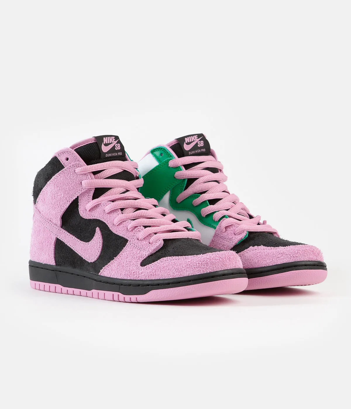 Nike SB Invert Dunk High Pro Premium Shoes - Black / Pink Rise - Lucky Green - White