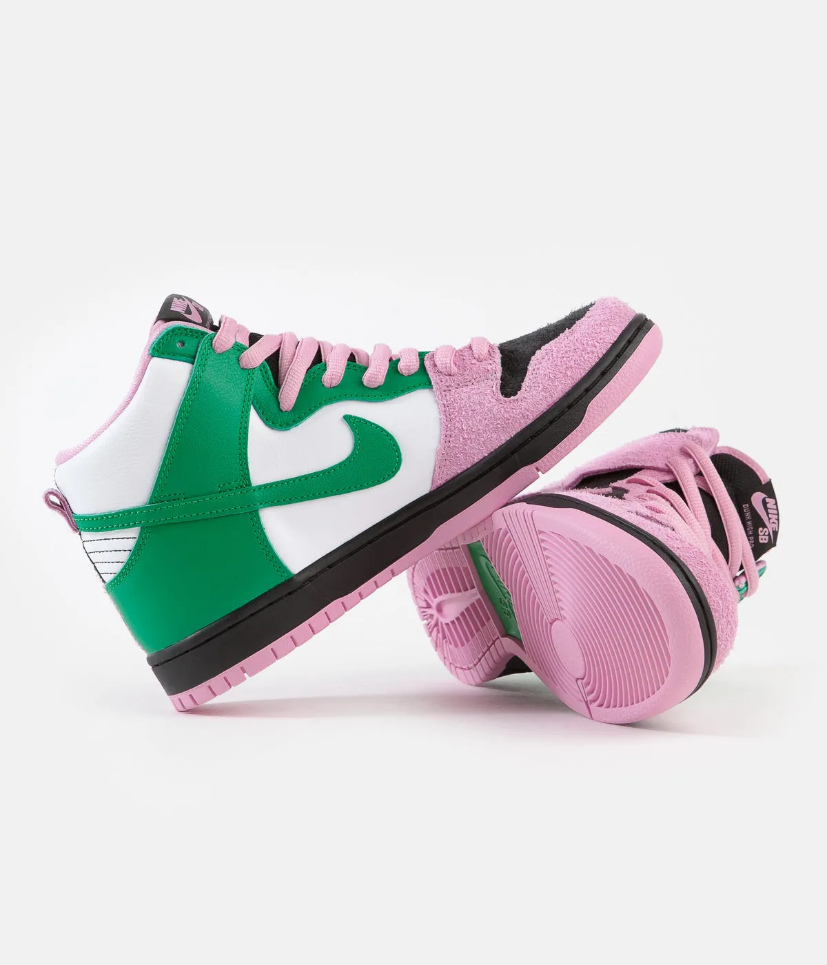 Nike SB Invert Dunk High Pro Premium Shoes - Black / Pink Rise - Lucky Green - White