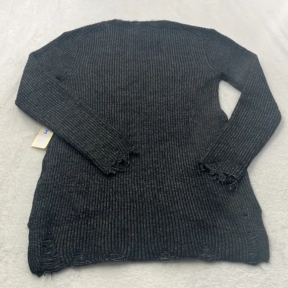 NWOT Stitches &amp; Stripes XS Distressed Charcoal Black V Neck Sweater
