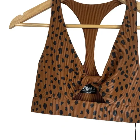 NWT Beach Riot Twist Front Spotted Sports Bra in Brown/Black Size S