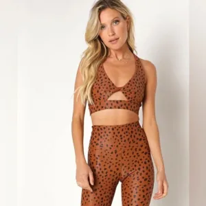 NWT Beach Riot Twist Front Spotted Sports Bra in Brown/Black Size S