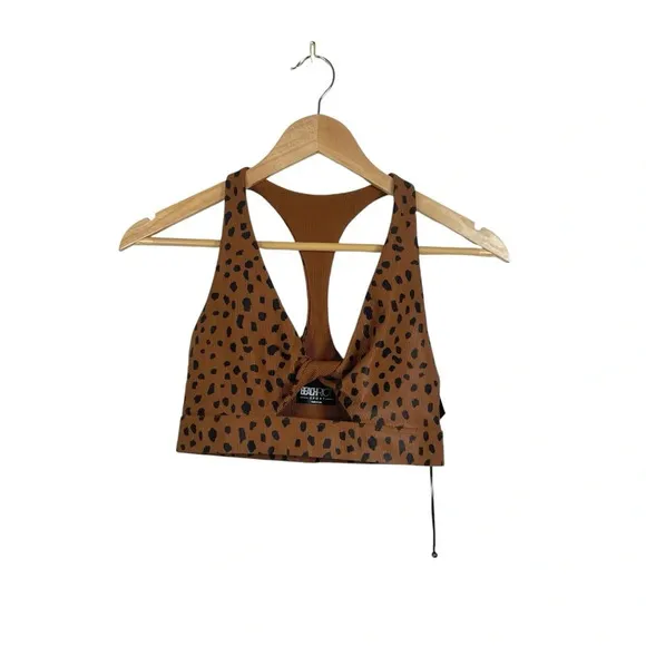 NWT Beach Riot Twist Front Spotted Sports Bra in Brown/Black Size S