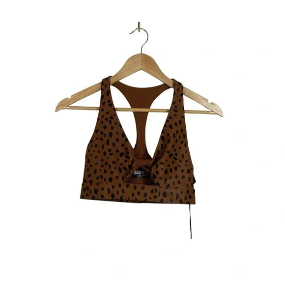 NWT Beach Riot Twist Front Spotted Sports Bra in Brown/Black Size S