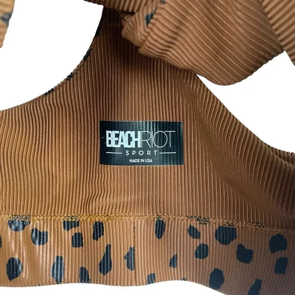 NWT Beach Riot Twist Front Spotted Sports Bra in Brown/Black Size S