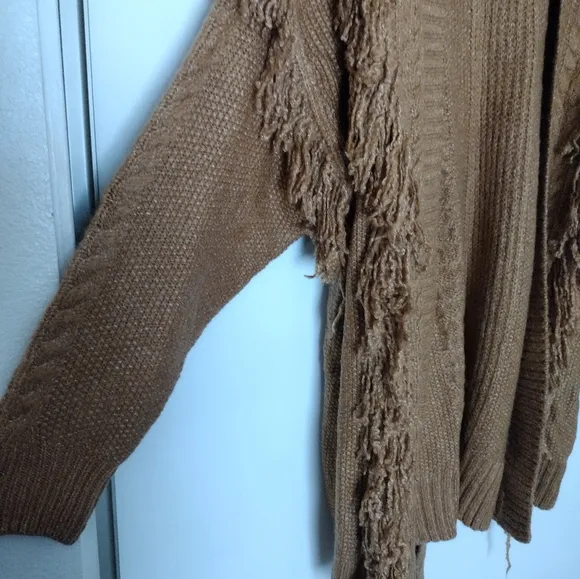 NWT Scoop caramel color long open cardigan with fringe size large