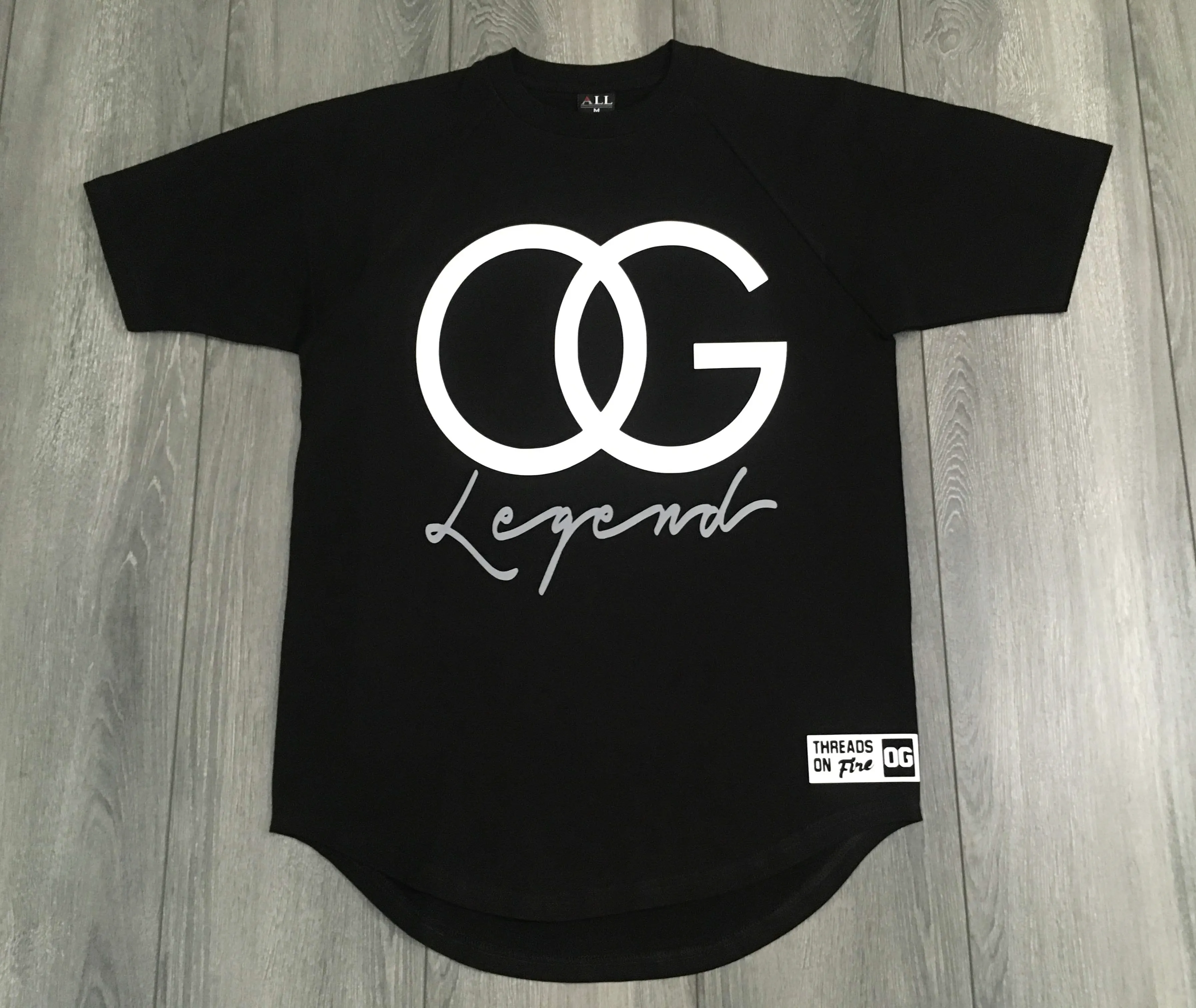 OG Legend Black Drop Tail T-Shirt To Match Black White Air Jordan Sneakers