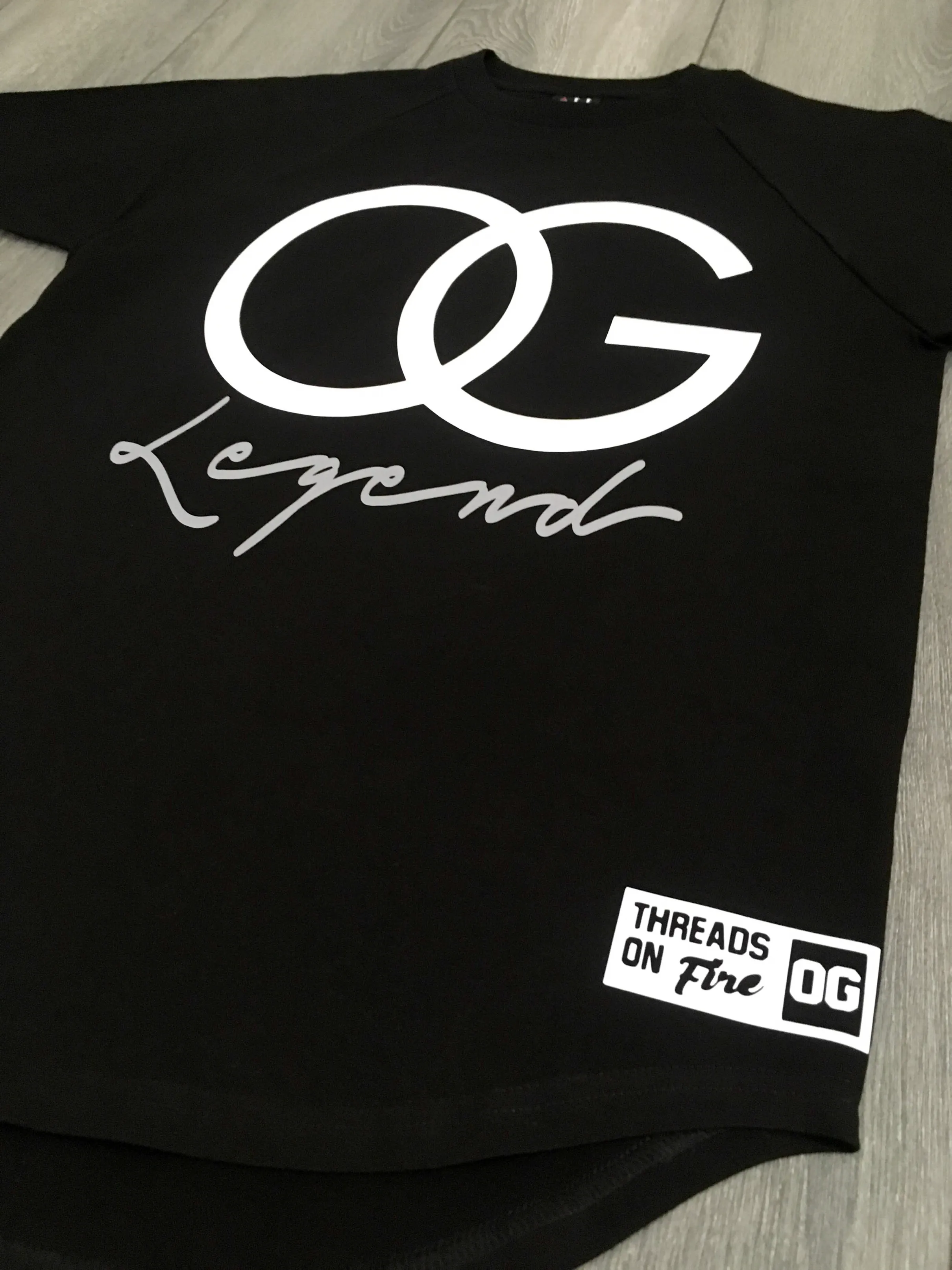 OG Legend Black Drop Tail T-Shirt To Match Black White Air Jordan Sneakers