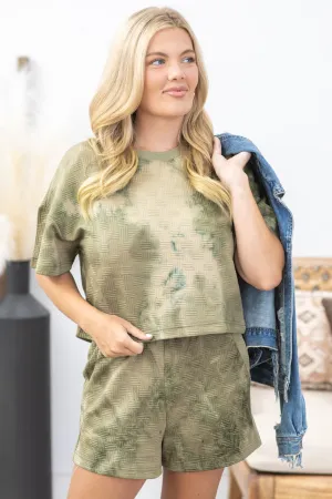 Olive Quilted Washed Comfy Top And Short Set