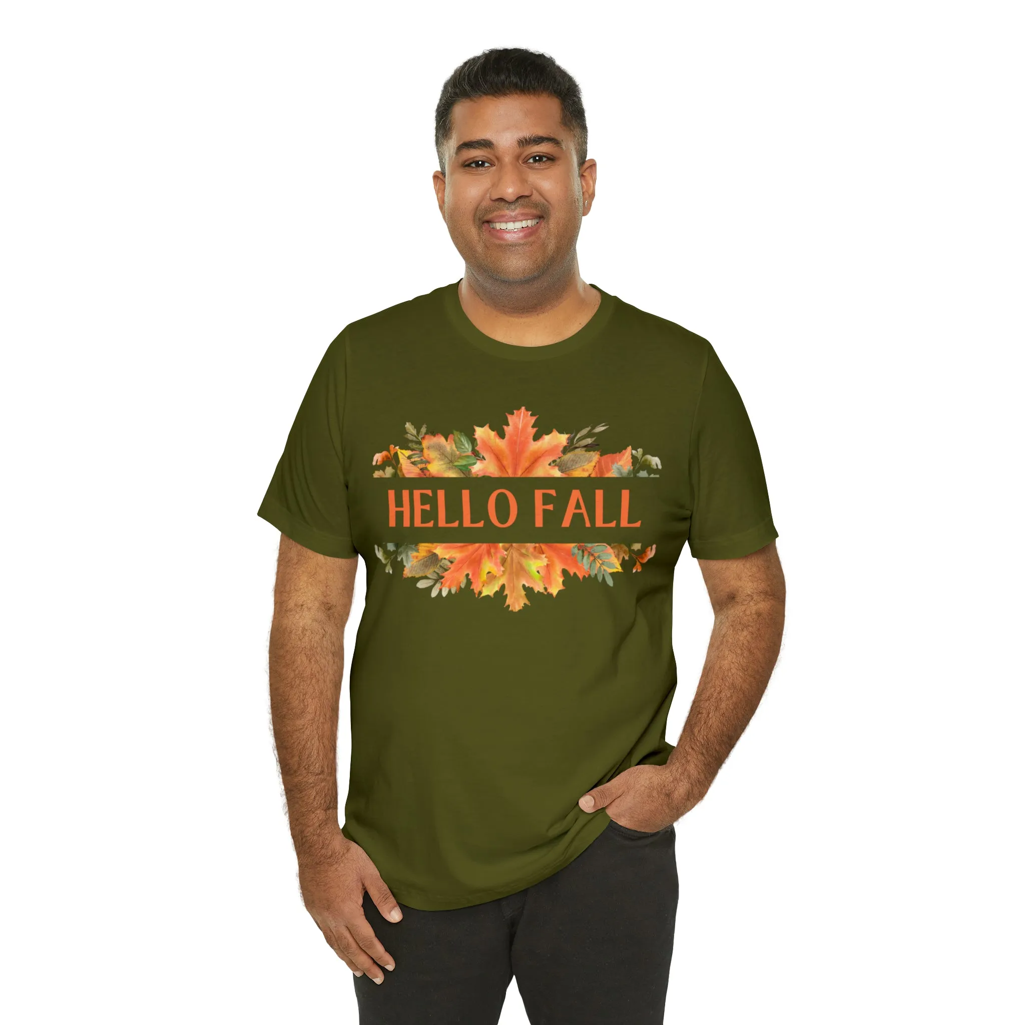 Orange Leaves Hello Fall T-Shirt | Fall  Tee |  Bella Canvas 3001 Unisex |  Thanksgiving Season Short Sleeve Tshirt