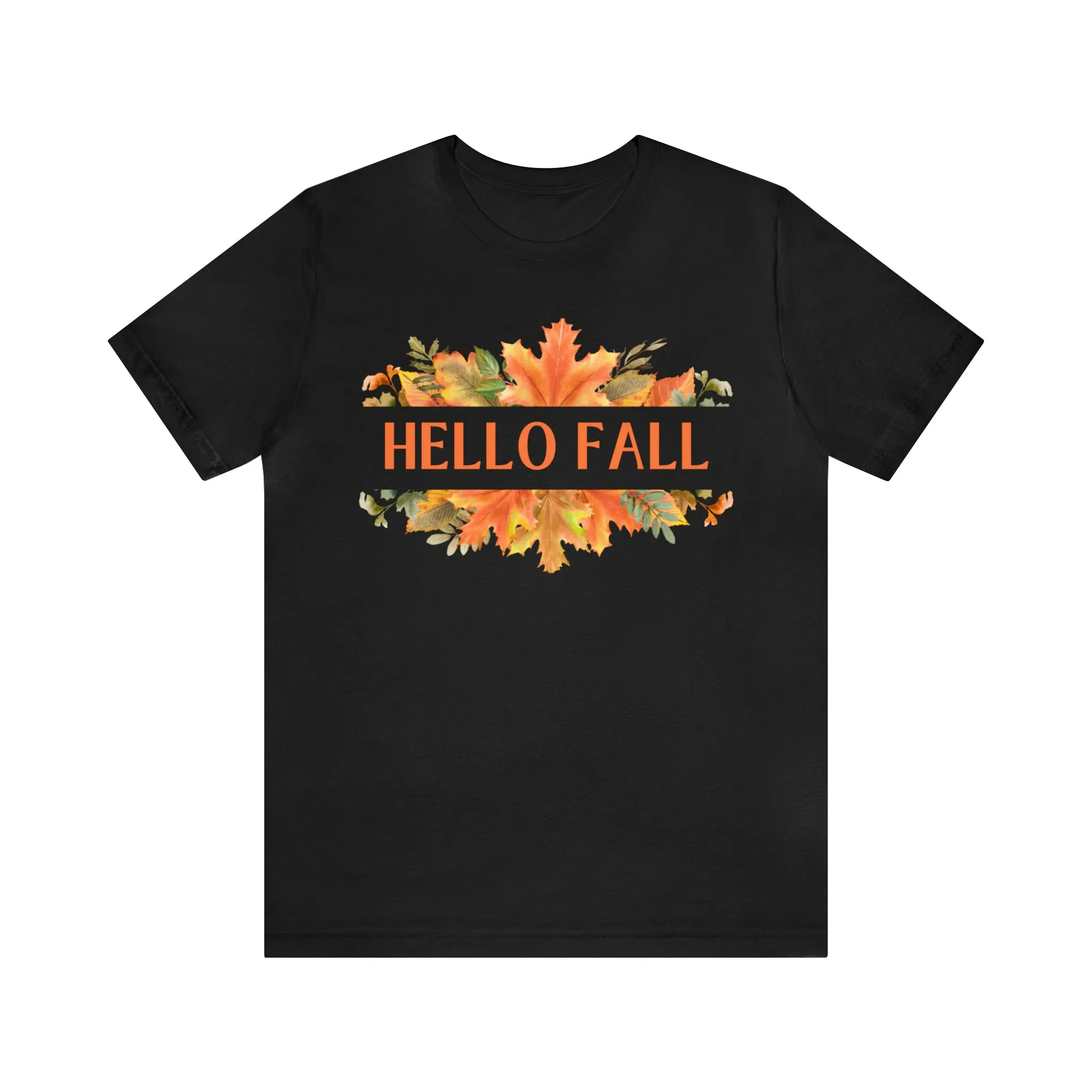 Orange Leaves Hello Fall T-Shirt | Fall  Tee |  Bella Canvas 3001 Unisex |  Thanksgiving Season Short Sleeve Tshirt