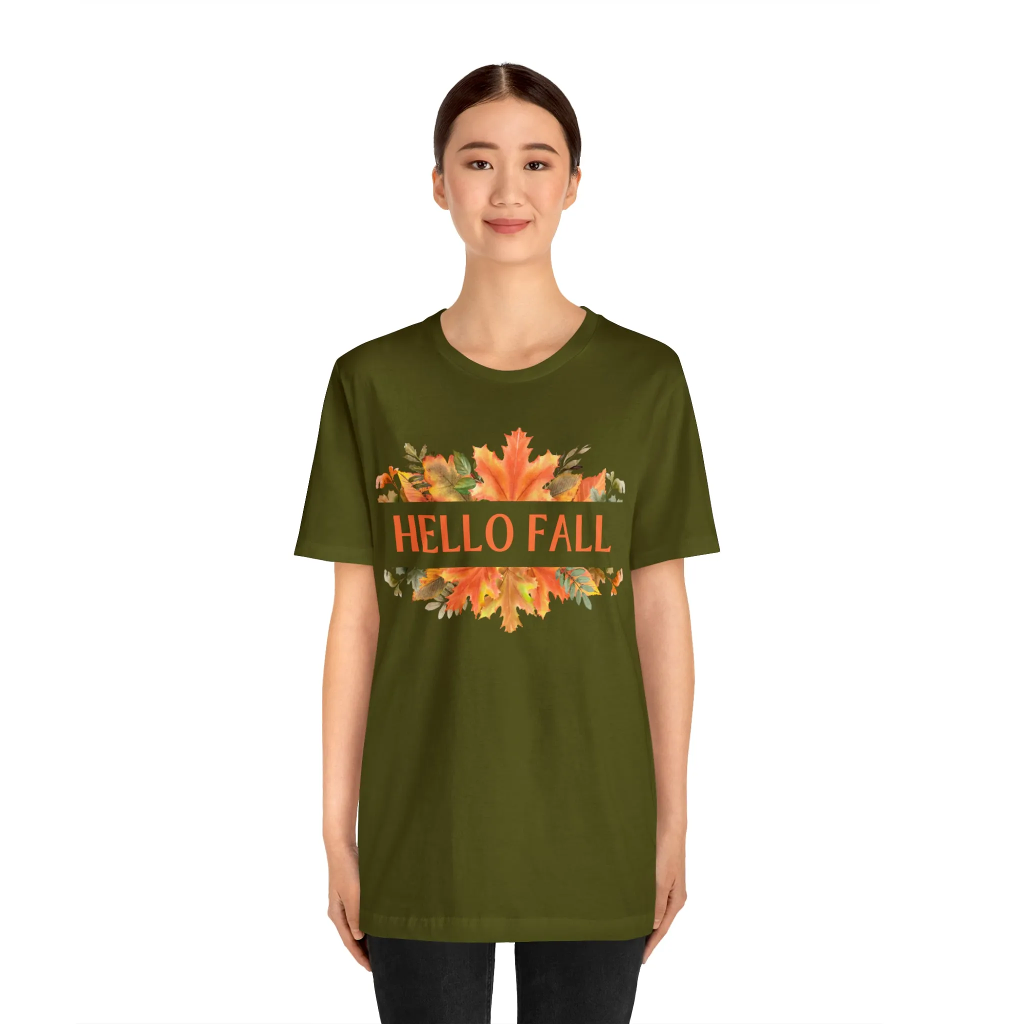 Orange Leaves Hello Fall T-Shirt | Fall  Tee |  Bella Canvas 3001 Unisex |  Thanksgiving Season Short Sleeve Tshirt