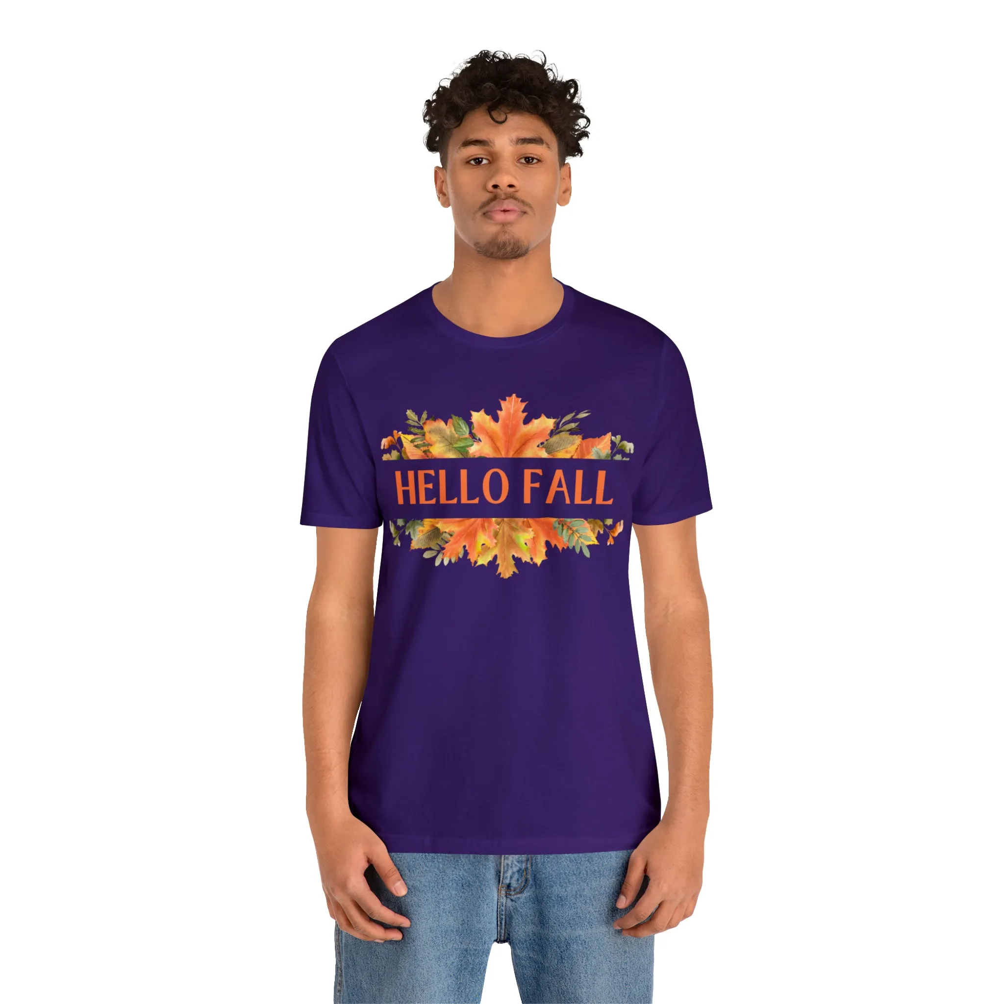 Orange Leaves Hello Fall T-Shirt | Fall  Tee |  Bella Canvas 3001 Unisex |  Thanksgiving Season Short Sleeve Tshirt