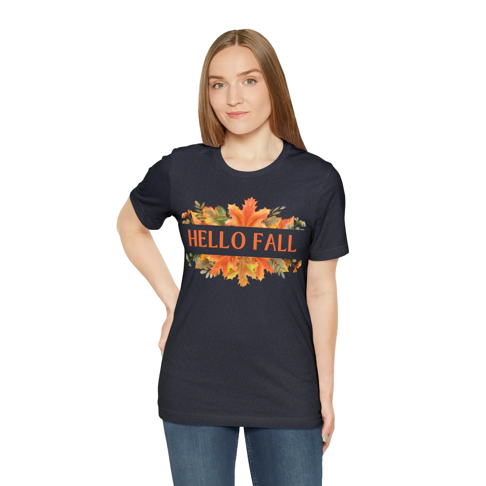 Orange Leaves Hello Fall T-Shirt | Fall  Tee |  Bella Canvas 3001 Unisex |  Thanksgiving Season Short Sleeve Tshirt