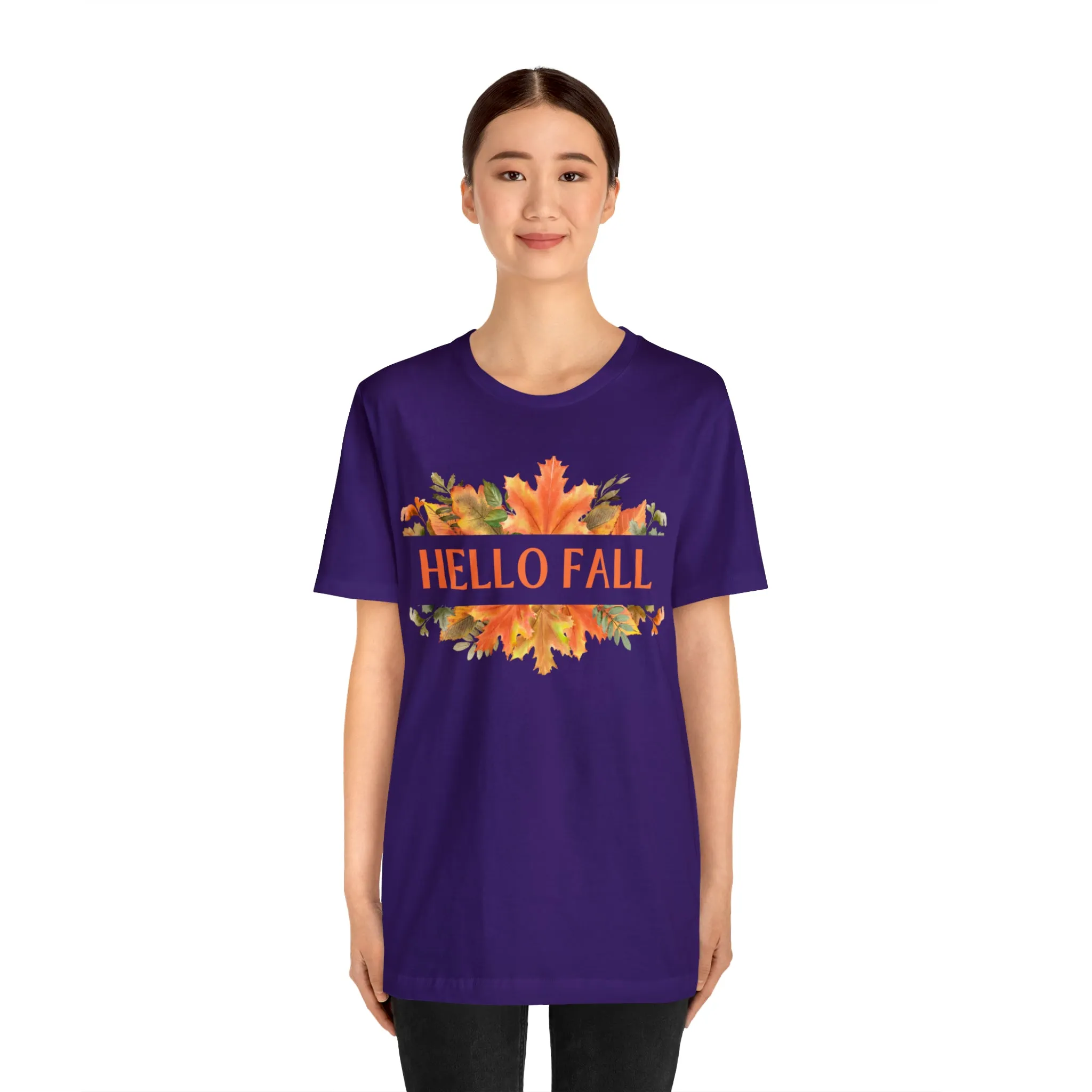 Orange Leaves Hello Fall T-Shirt | Fall  Tee |  Bella Canvas 3001 Unisex |  Thanksgiving Season Short Sleeve Tshirt