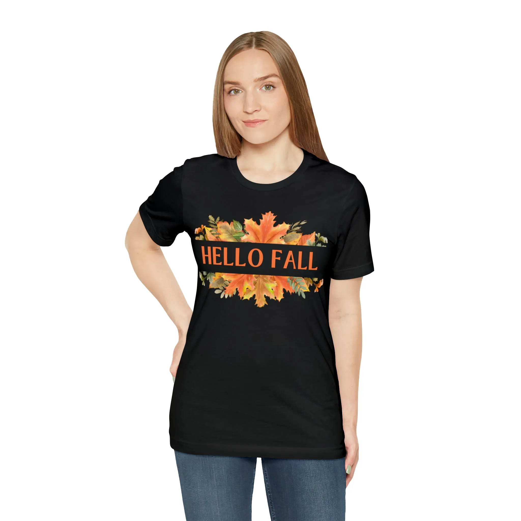 Orange Leaves Hello Fall T-Shirt | Fall  Tee |  Bella Canvas 3001 Unisex |  Thanksgiving Season Short Sleeve Tshirt