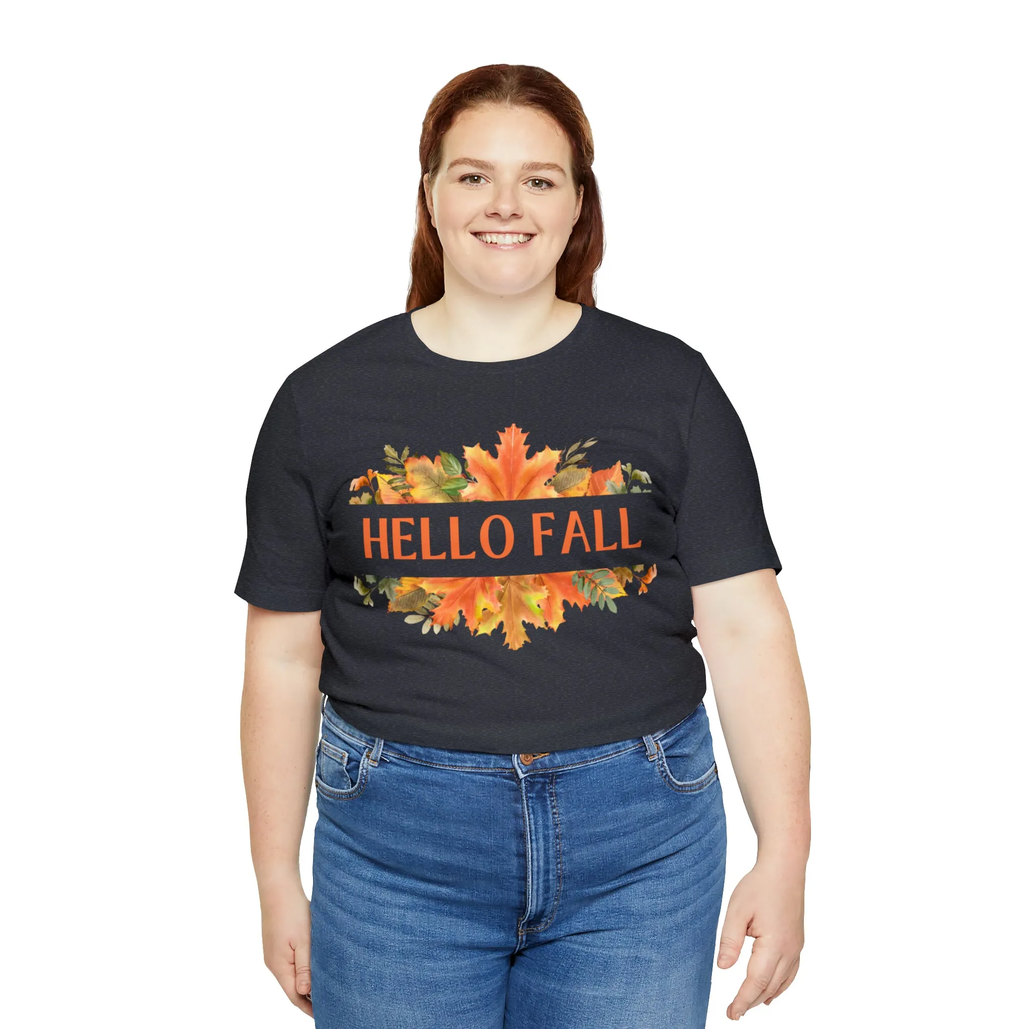 Orange Leaves Hello Fall T-Shirt | Fall  Tee |  Bella Canvas 3001 Unisex |  Thanksgiving Season Short Sleeve Tshirt