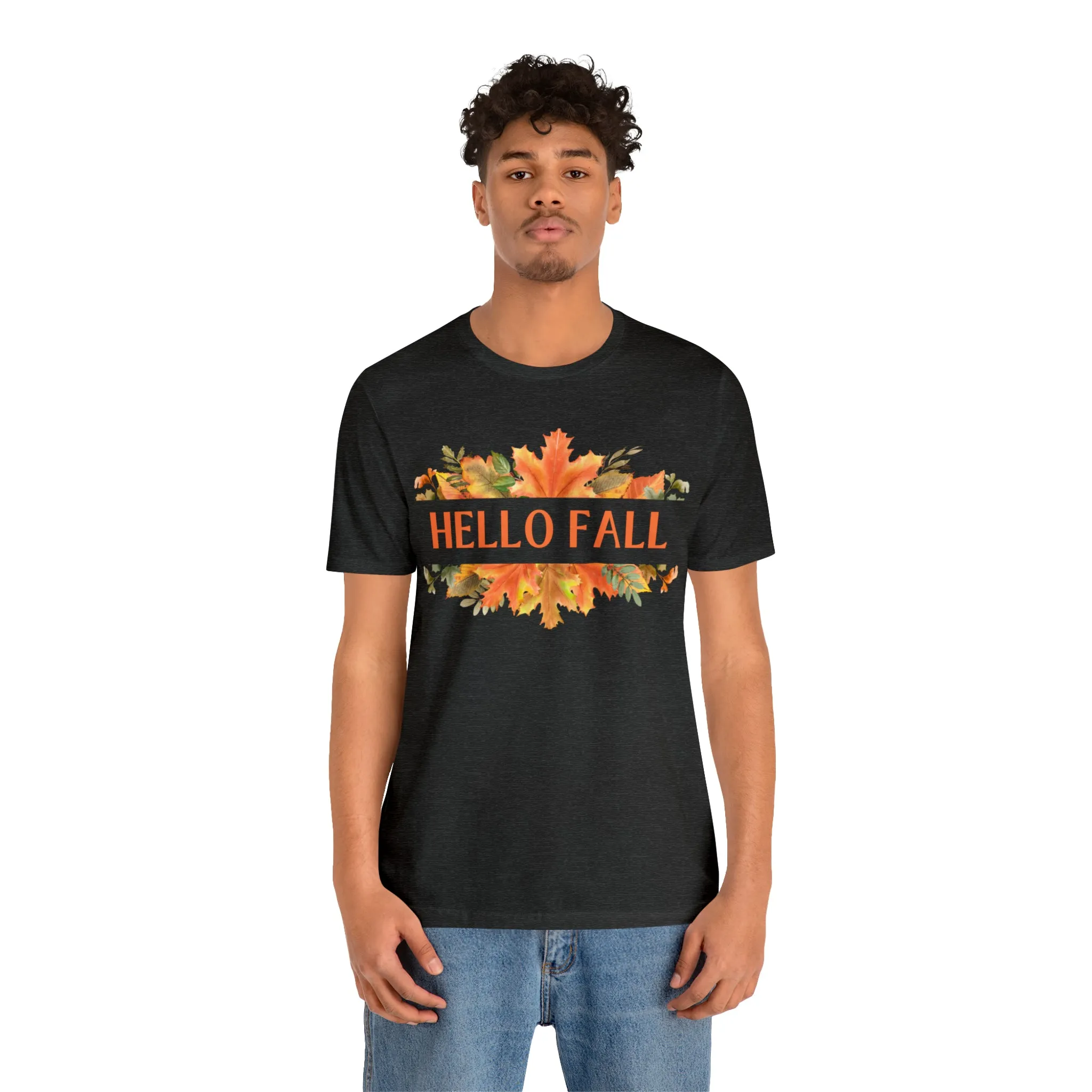 Orange Leaves Hello Fall T-Shirt | Fall  Tee |  Bella Canvas 3001 Unisex |  Thanksgiving Season Short Sleeve Tshirt