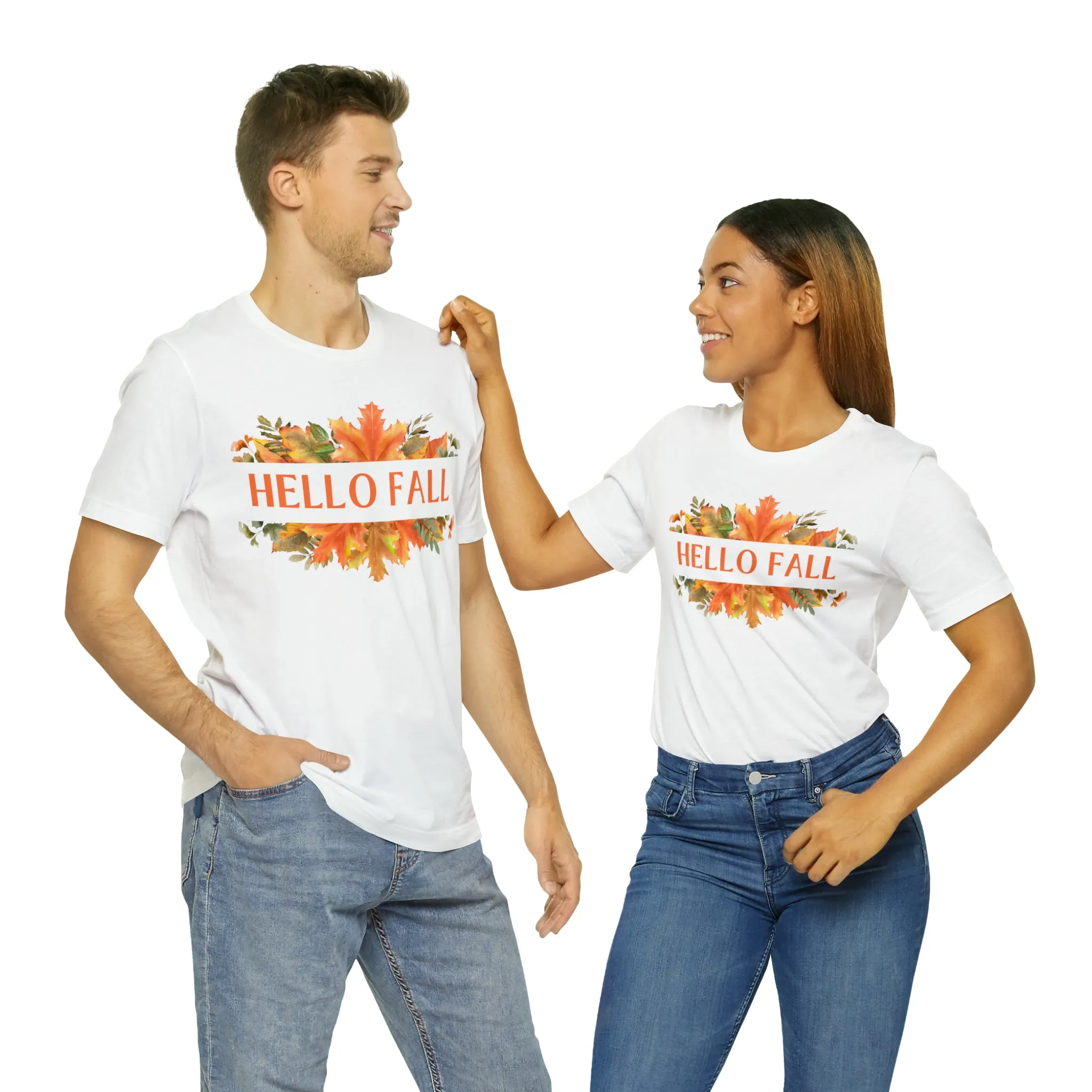 Orange Leaves Hello Fall T-Shirt | Fall  Tee |  Bella Canvas 3001 Unisex |  Thanksgiving Season Short Sleeve Tshirt