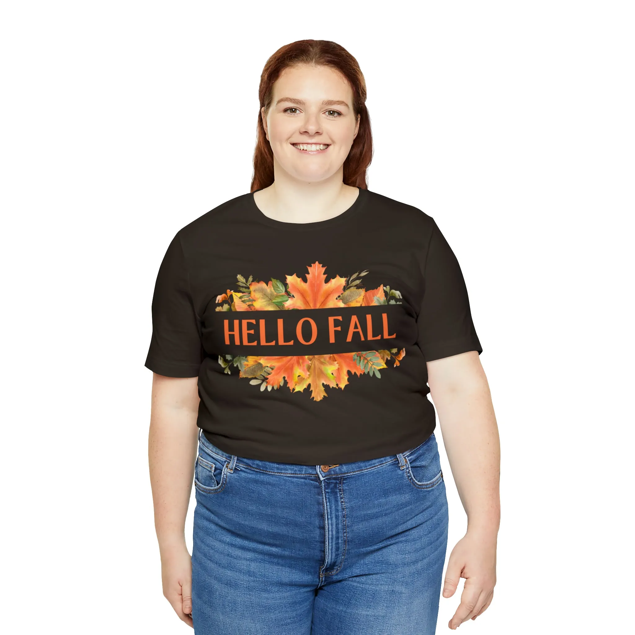 Orange Leaves Hello Fall T-Shirt | Fall  Tee |  Bella Canvas 3001 Unisex |  Thanksgiving Season Short Sleeve Tshirt