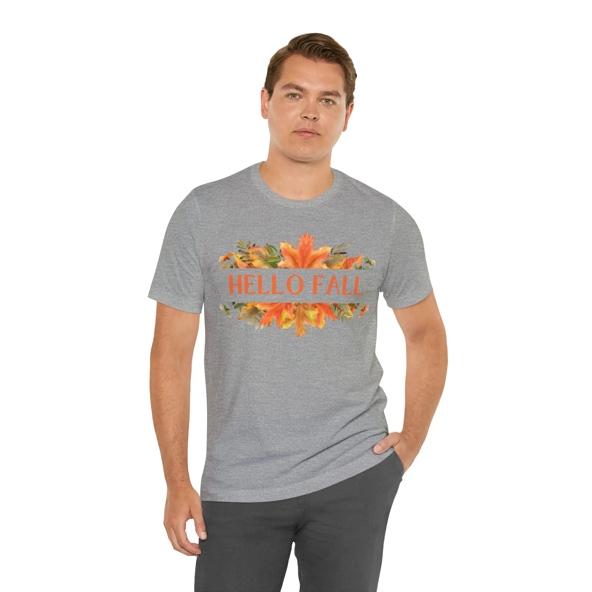 Orange Leaves Hello Fall T-Shirt | Fall  Tee |  Bella Canvas 3001 Unisex |  Thanksgiving Season Short Sleeve Tshirt