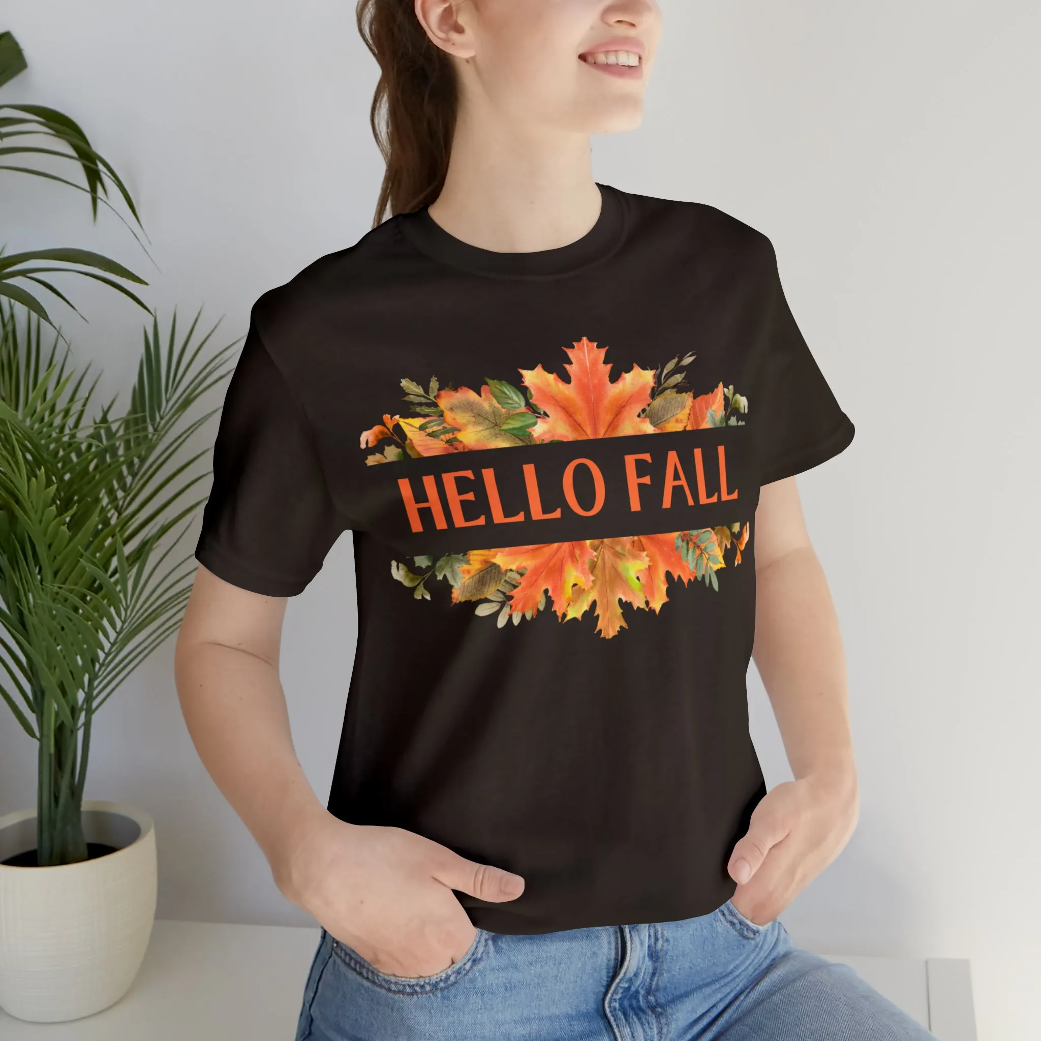 Orange Leaves Hello Fall T-Shirt | Fall  Tee |  Bella Canvas 3001 Unisex |  Thanksgiving Season Short Sleeve Tshirt