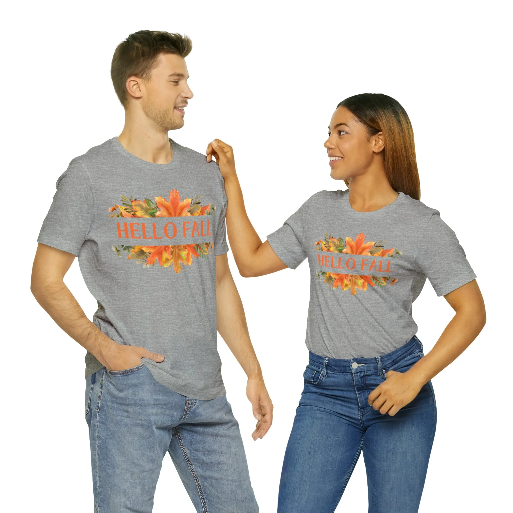 Orange Leaves Hello Fall T-Shirt | Fall  Tee |  Bella Canvas 3001 Unisex |  Thanksgiving Season Short Sleeve Tshirt