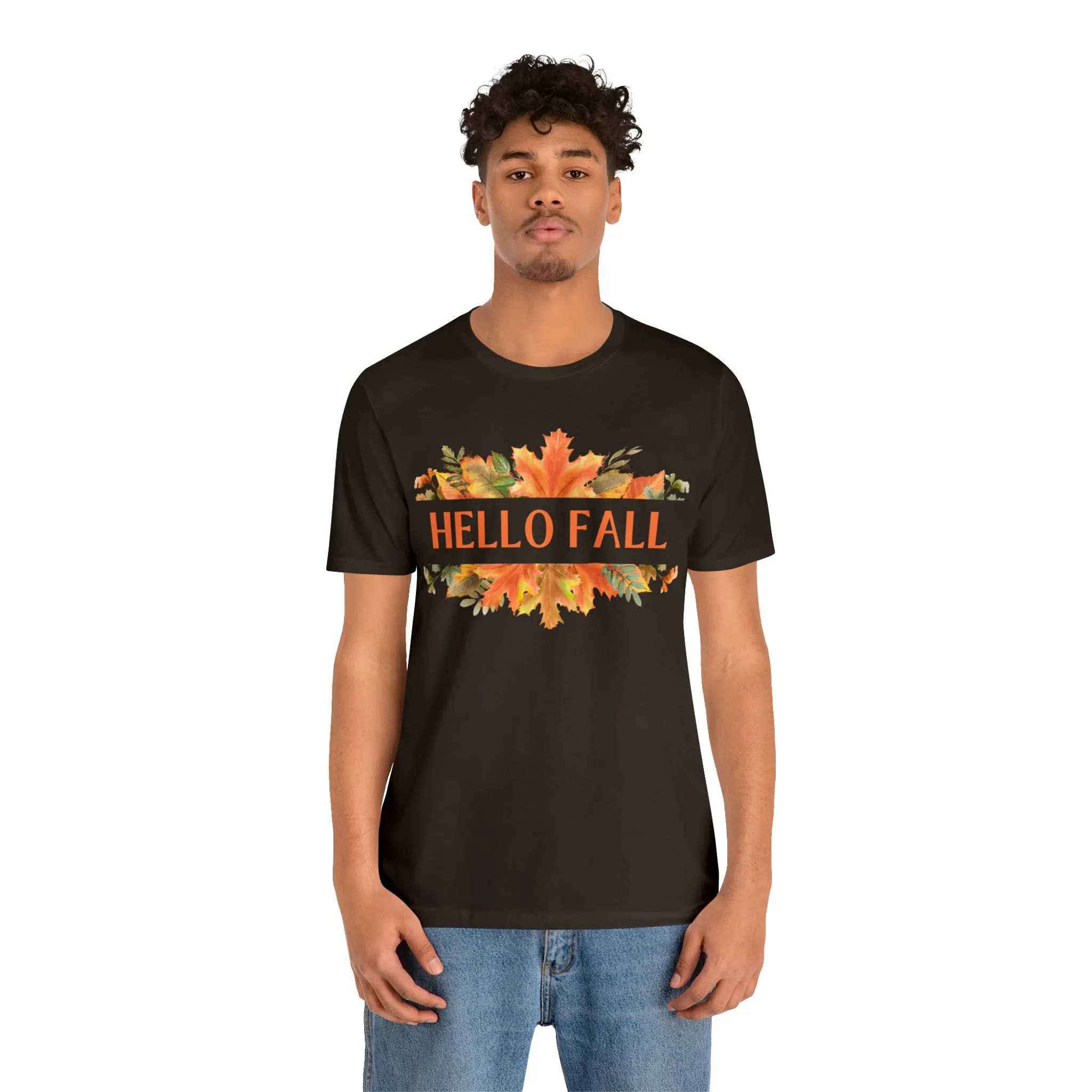 Orange Leaves Hello Fall T-Shirt | Fall  Tee |  Bella Canvas 3001 Unisex |  Thanksgiving Season Short Sleeve Tshirt
