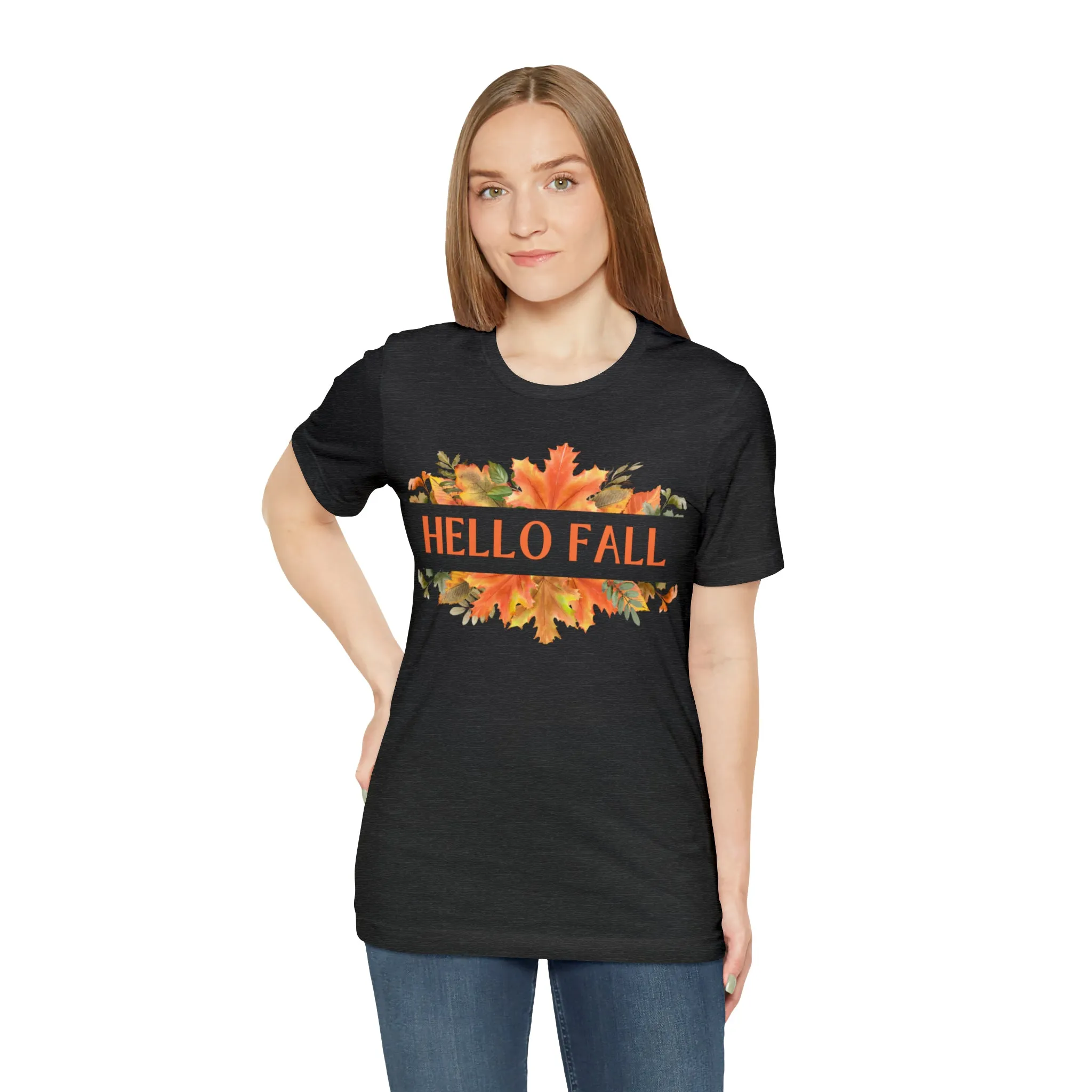 Orange Leaves Hello Fall T-Shirt | Fall  Tee |  Bella Canvas 3001 Unisex |  Thanksgiving Season Short Sleeve Tshirt