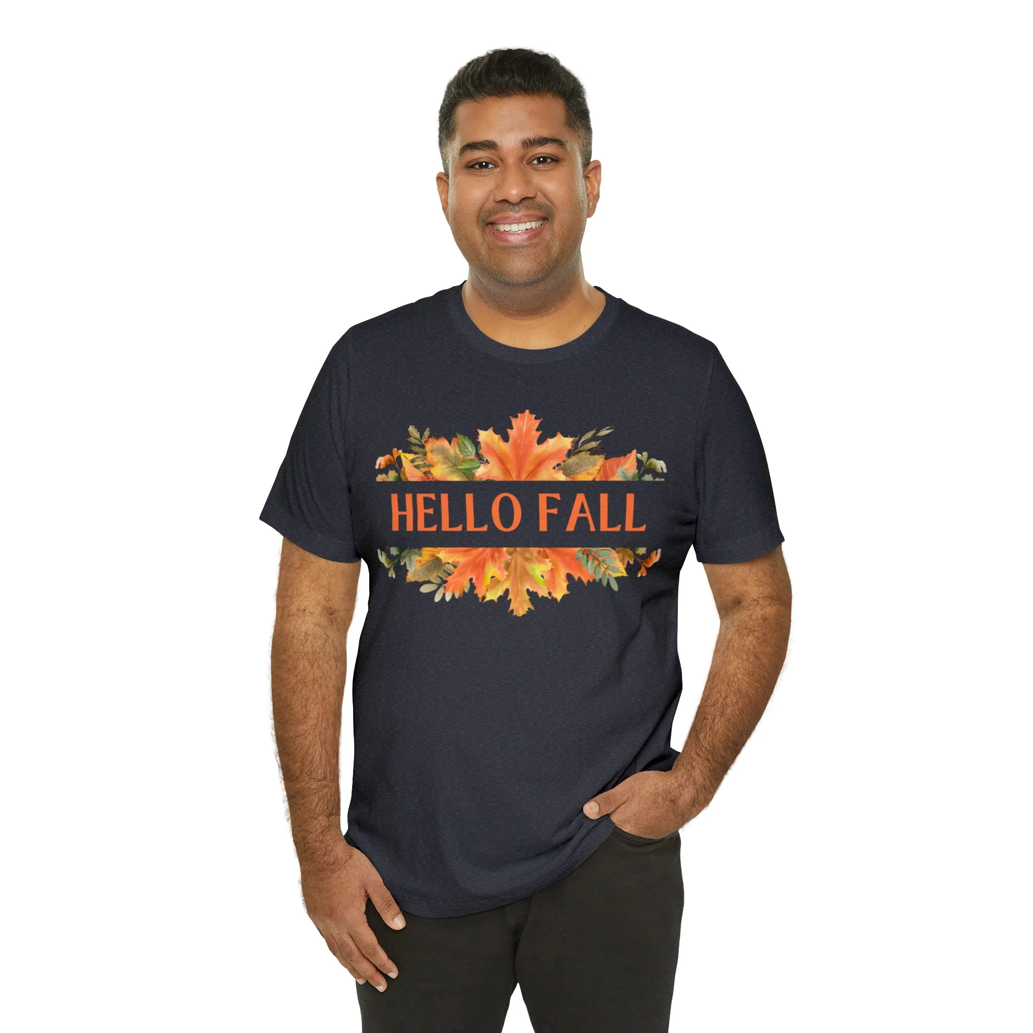 Orange Leaves Hello Fall T-Shirt | Fall  Tee |  Bella Canvas 3001 Unisex |  Thanksgiving Season Short Sleeve Tshirt