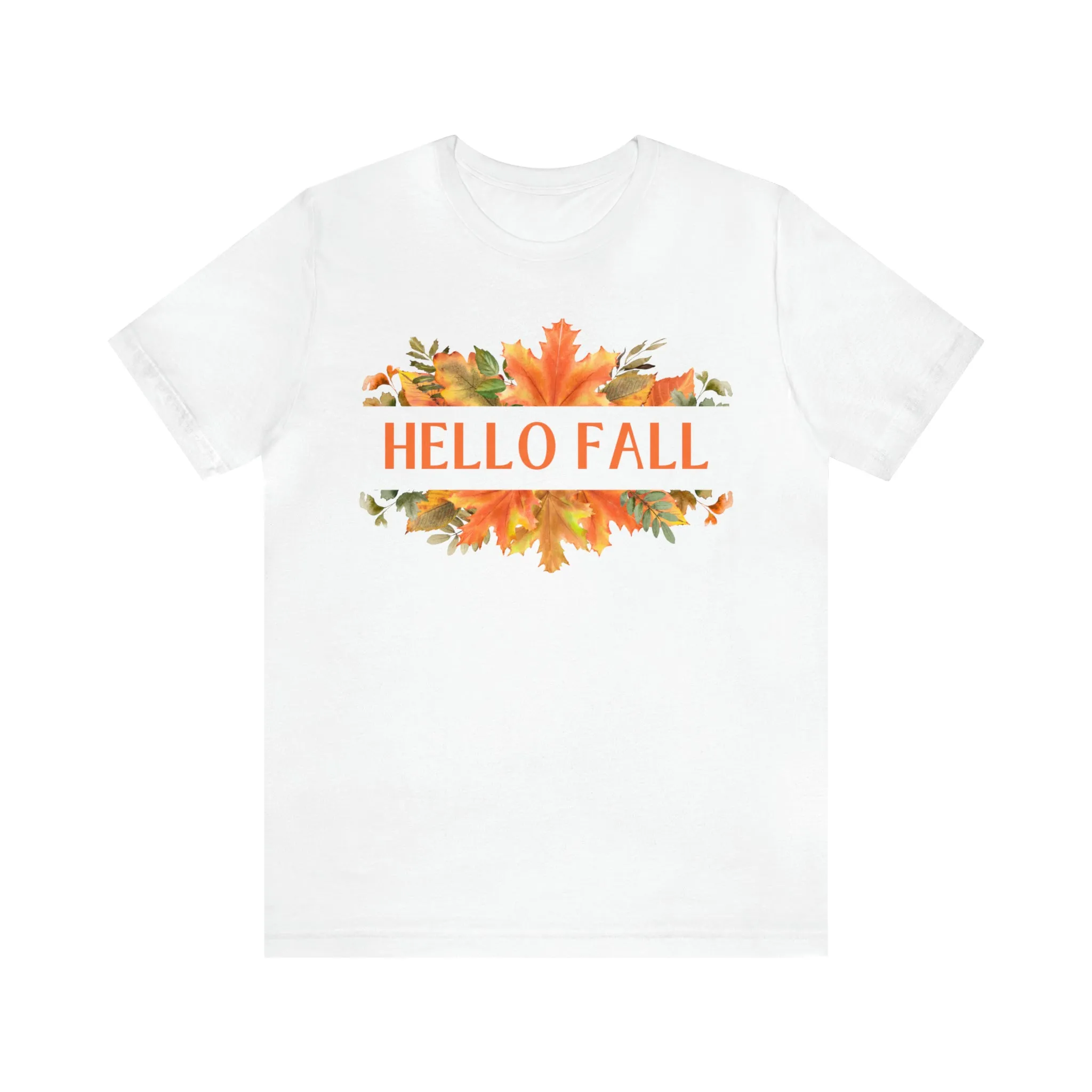 Orange Leaves Hello Fall T-Shirt | Fall  Tee |  Bella Canvas 3001 Unisex |  Thanksgiving Season Short Sleeve Tshirt