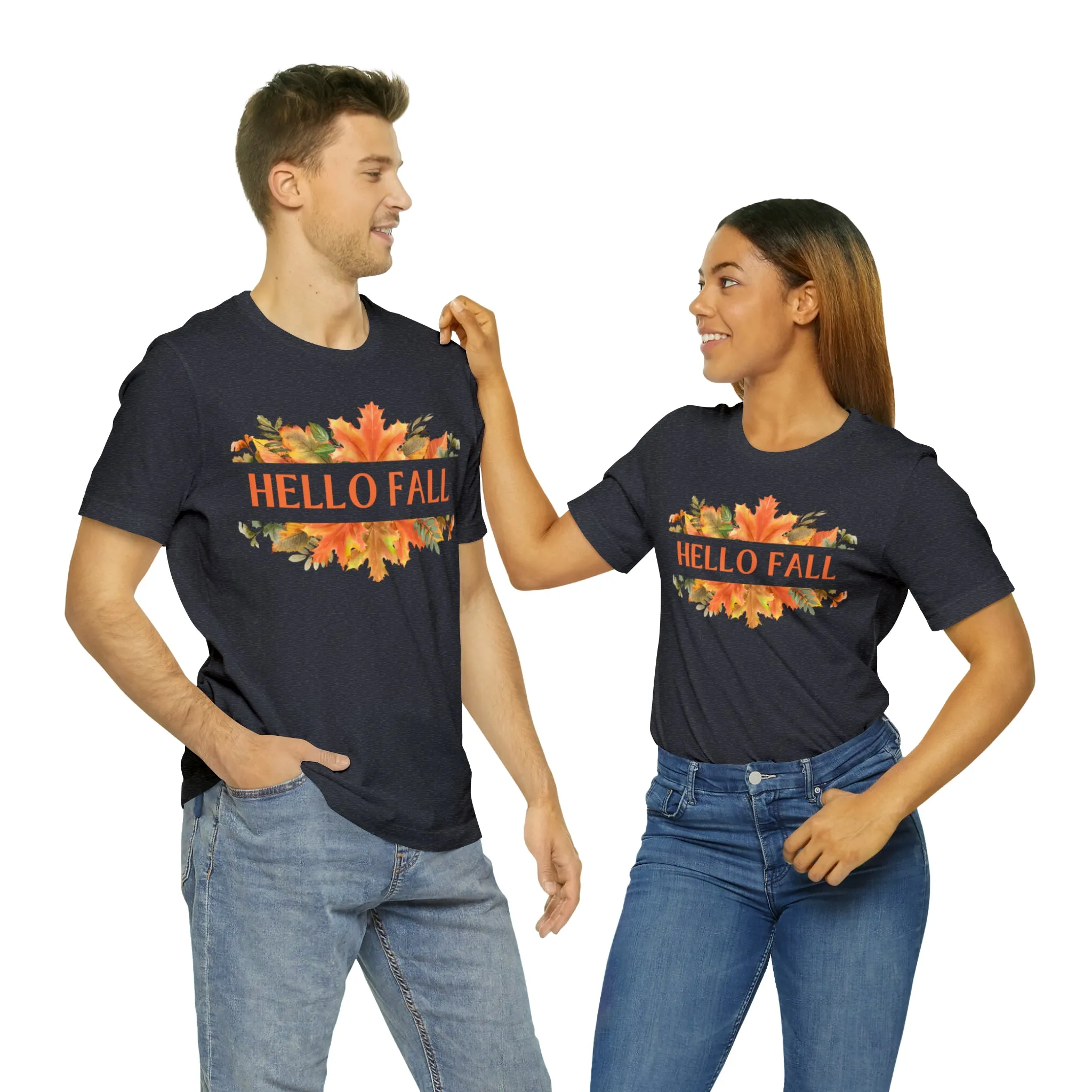 Orange Leaves Hello Fall T-Shirt | Fall  Tee |  Bella Canvas 3001 Unisex |  Thanksgiving Season Short Sleeve Tshirt
