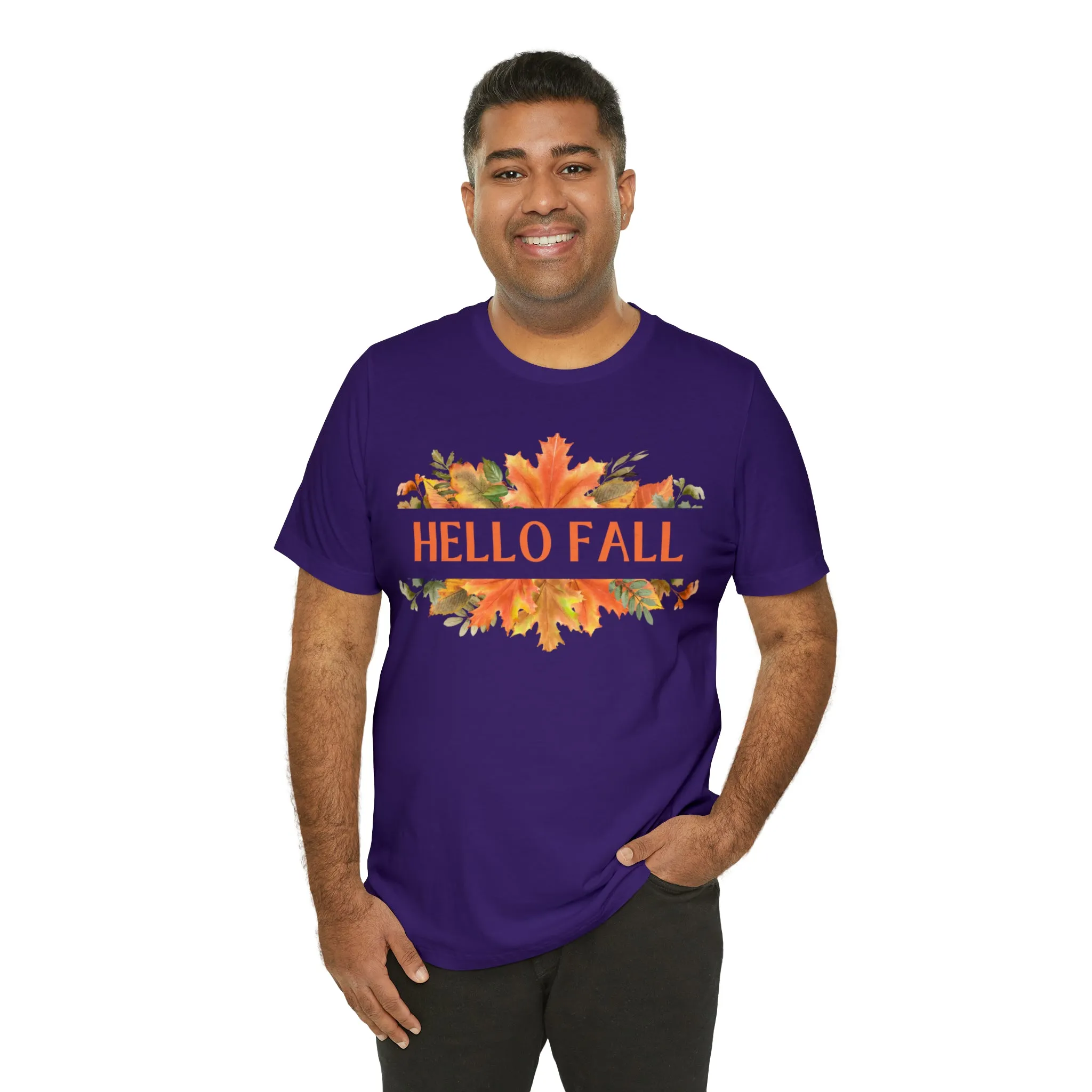 Orange Leaves Hello Fall T-Shirt | Fall  Tee |  Bella Canvas 3001 Unisex |  Thanksgiving Season Short Sleeve Tshirt