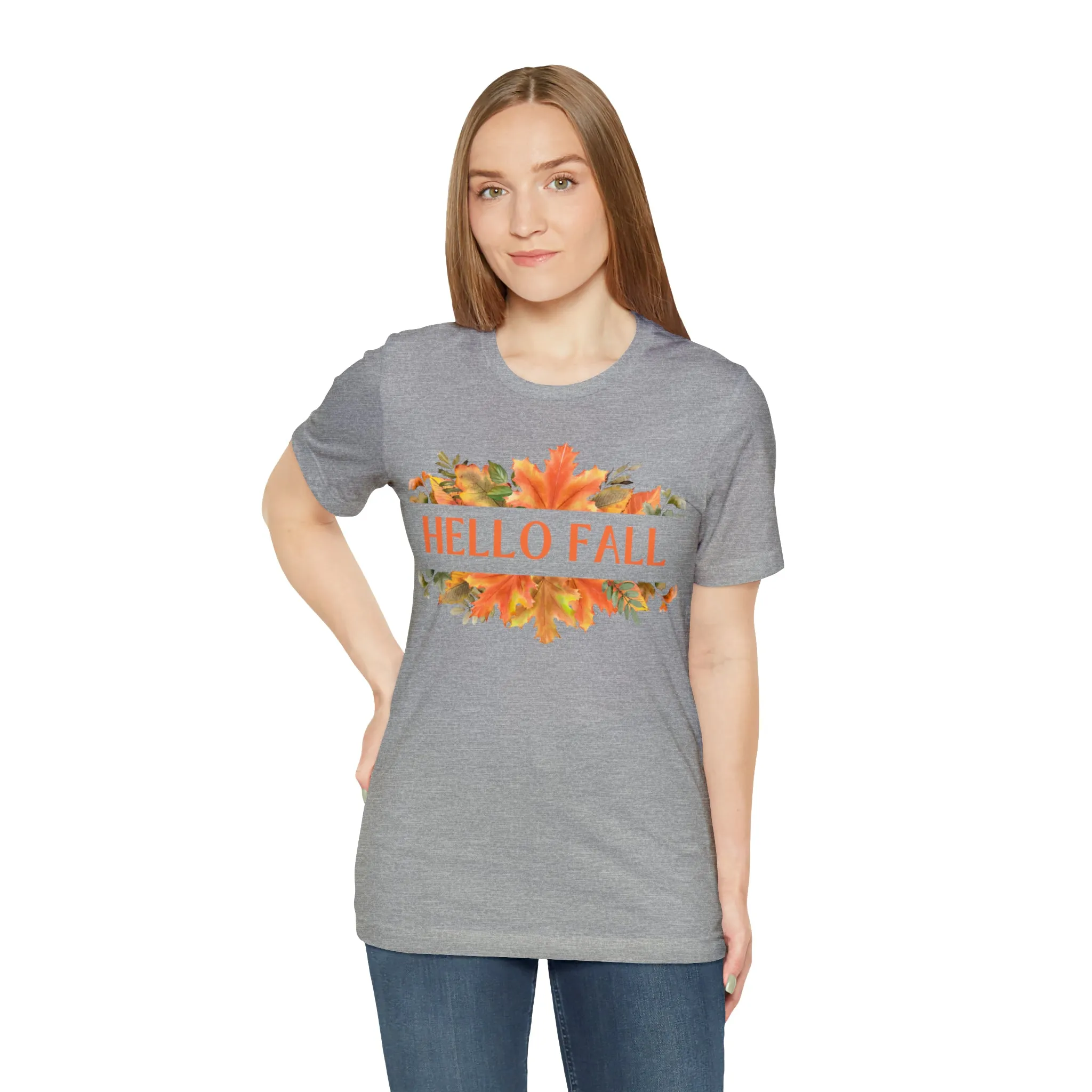 Orange Leaves Hello Fall T-Shirt | Fall  Tee |  Bella Canvas 3001 Unisex |  Thanksgiving Season Short Sleeve Tshirt