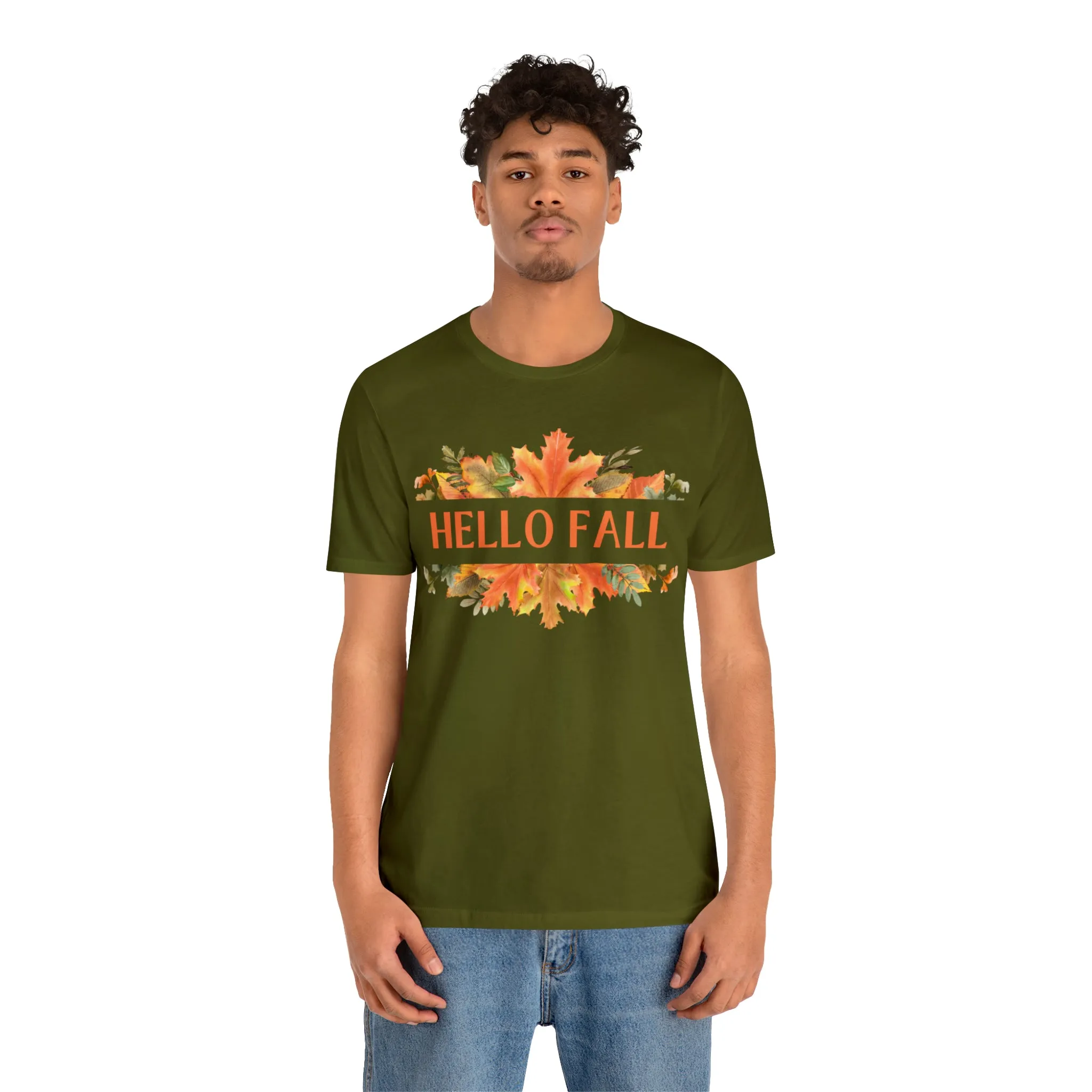 Orange Leaves Hello Fall T-Shirt | Fall  Tee |  Bella Canvas 3001 Unisex |  Thanksgiving Season Short Sleeve Tshirt
