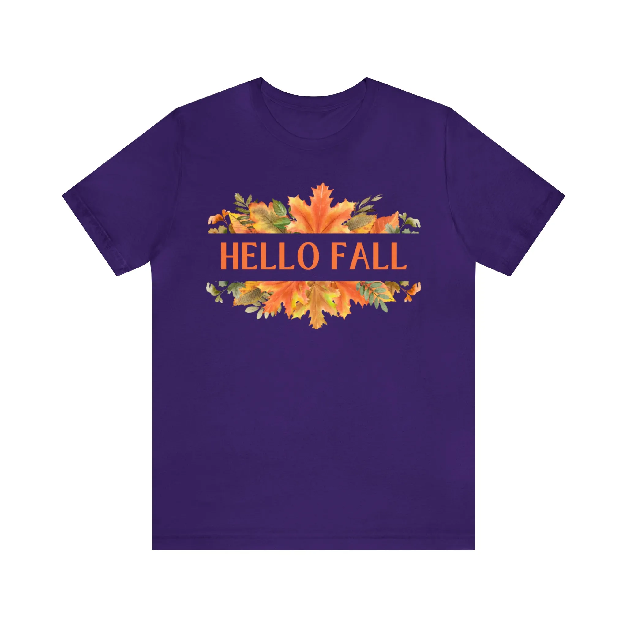 Orange Leaves Hello Fall T-Shirt | Fall  Tee |  Bella Canvas 3001 Unisex |  Thanksgiving Season Short Sleeve Tshirt