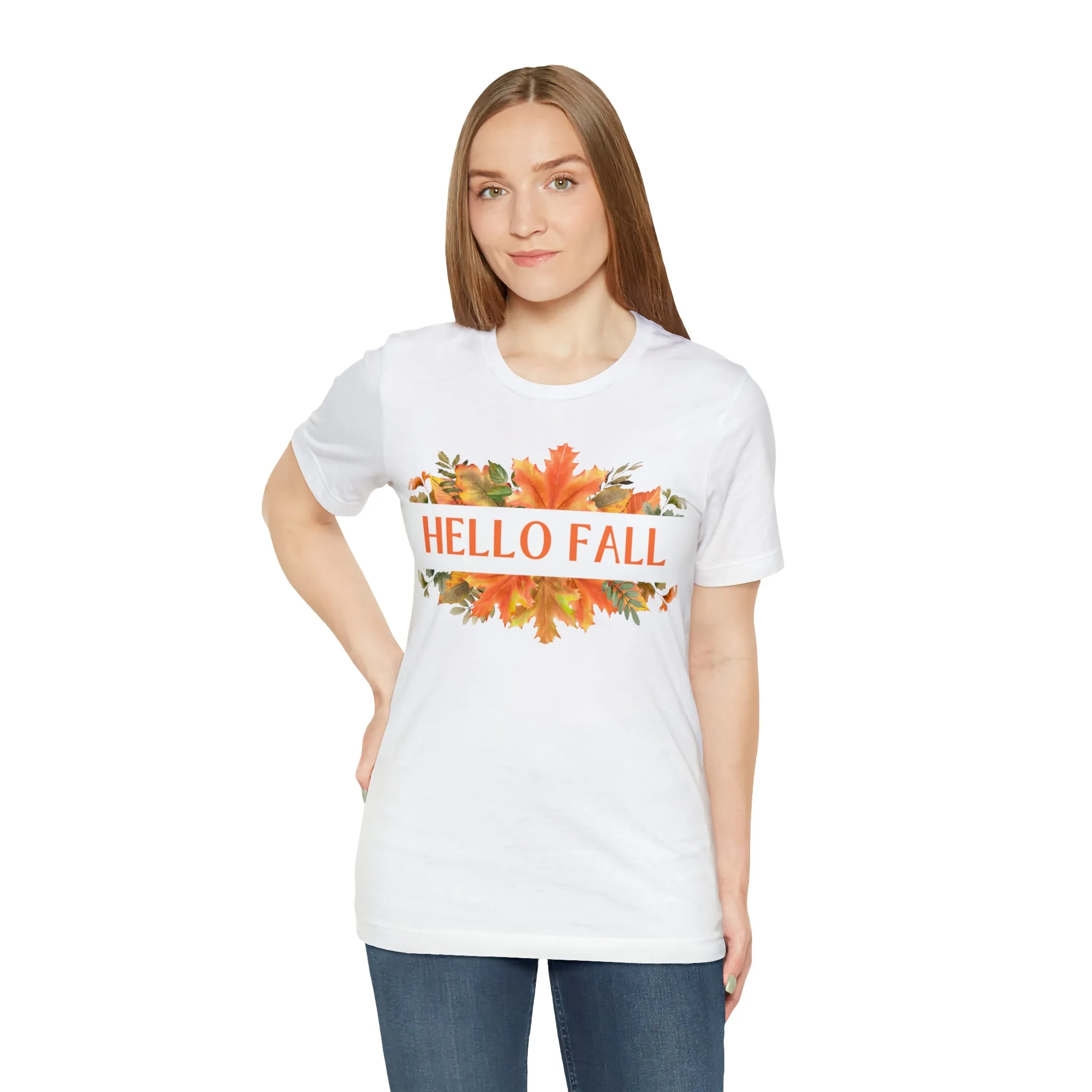 Orange Leaves Hello Fall T-Shirt | Fall  Tee |  Bella Canvas 3001 Unisex |  Thanksgiving Season Short Sleeve Tshirt