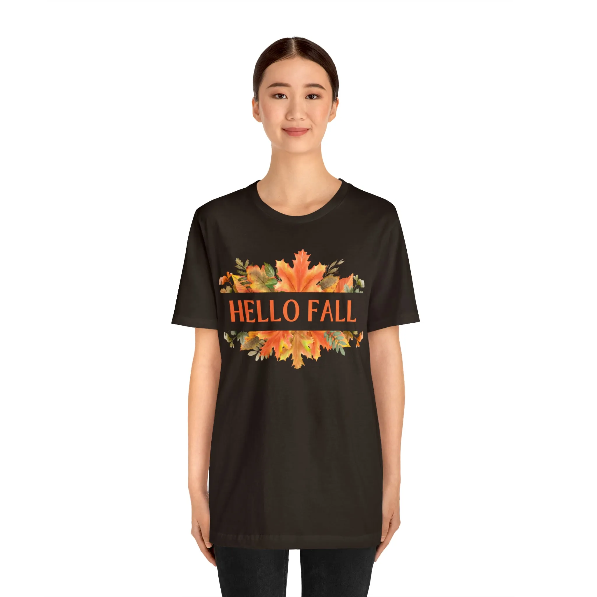 Orange Leaves Hello Fall T-Shirt | Fall  Tee |  Bella Canvas 3001 Unisex |  Thanksgiving Season Short Sleeve Tshirt