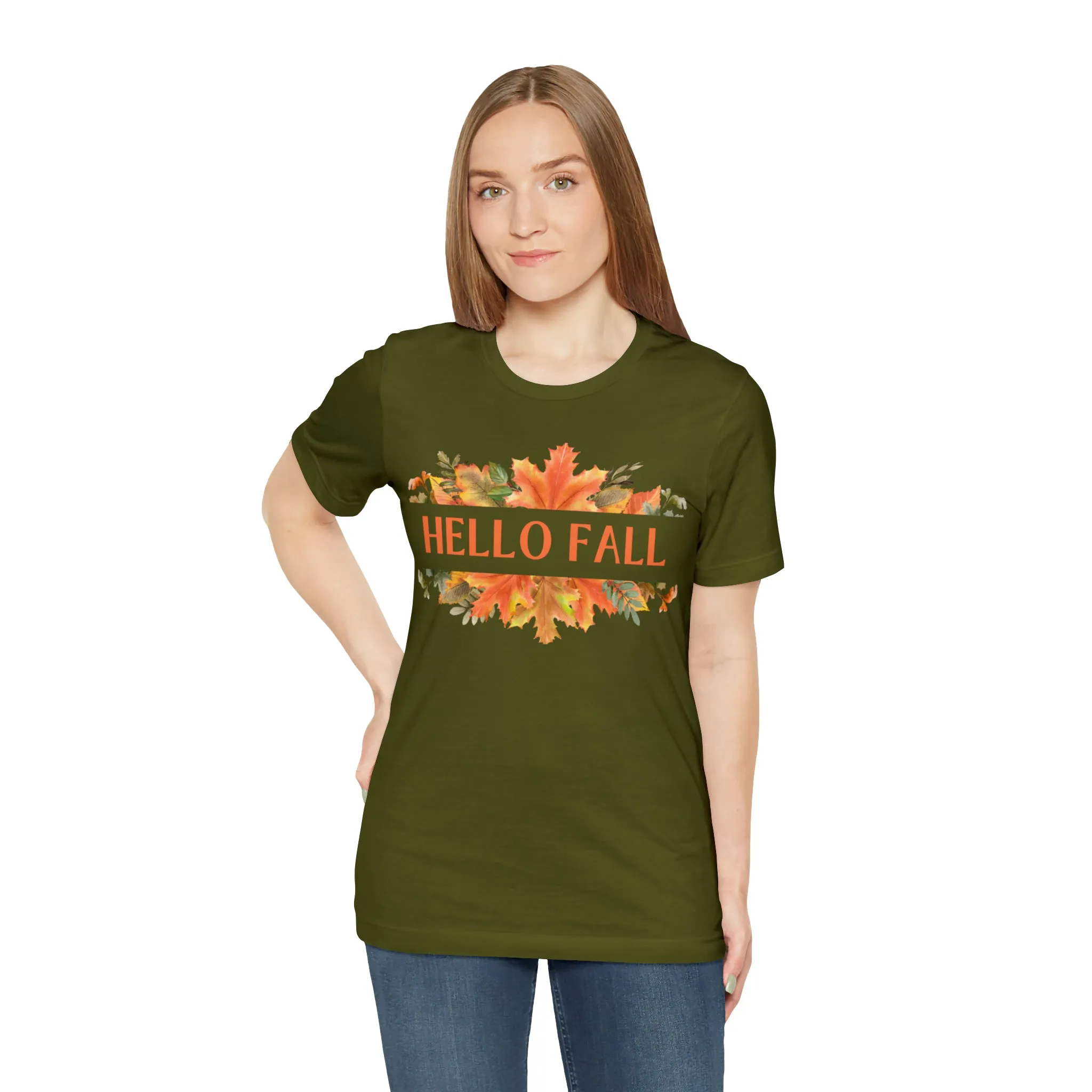 Orange Leaves Hello Fall T-Shirt | Fall  Tee |  Bella Canvas 3001 Unisex |  Thanksgiving Season Short Sleeve Tshirt